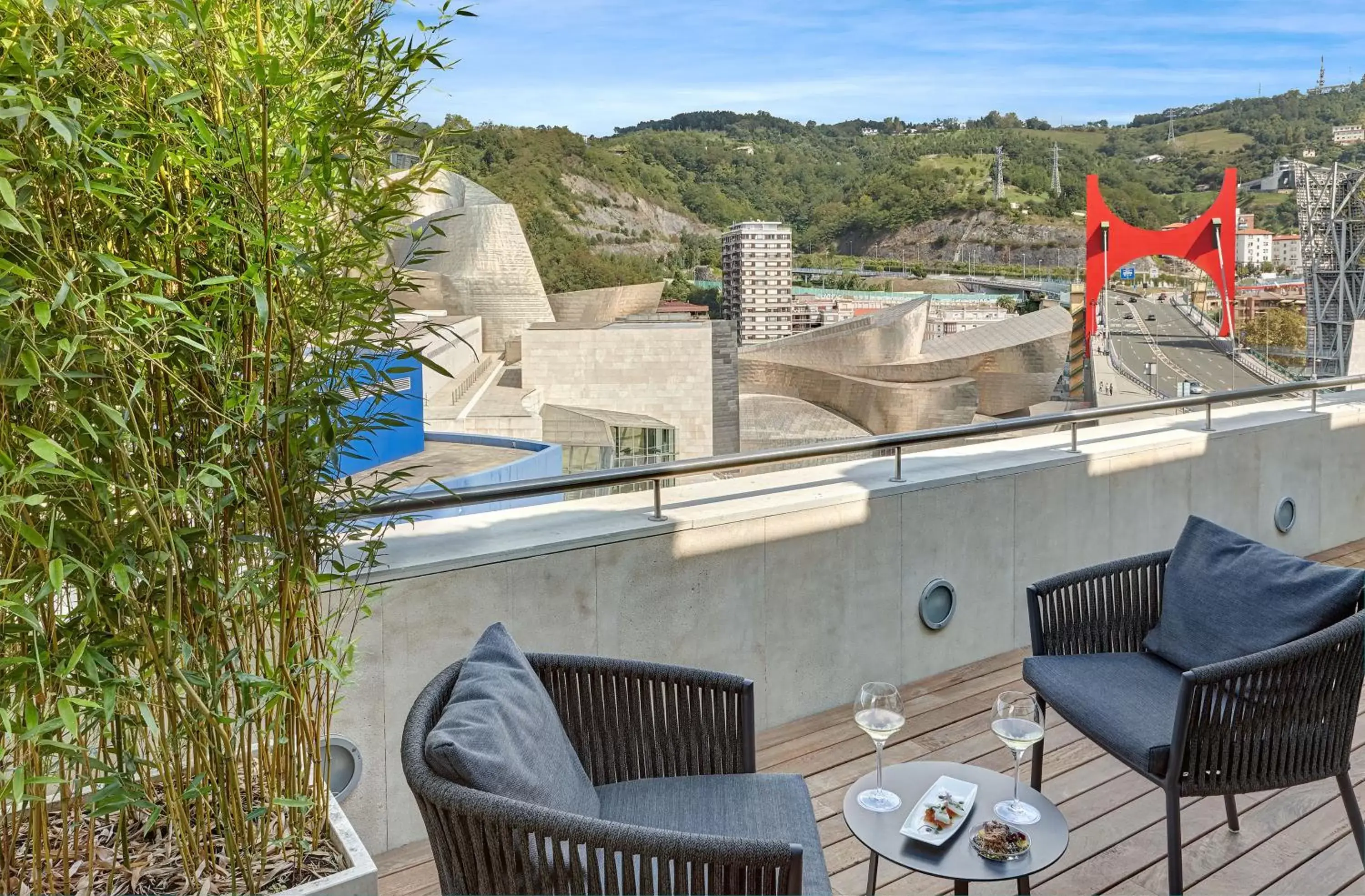 Balcony/Terrace, Pool View in Gran Hotel Domine Bilbao