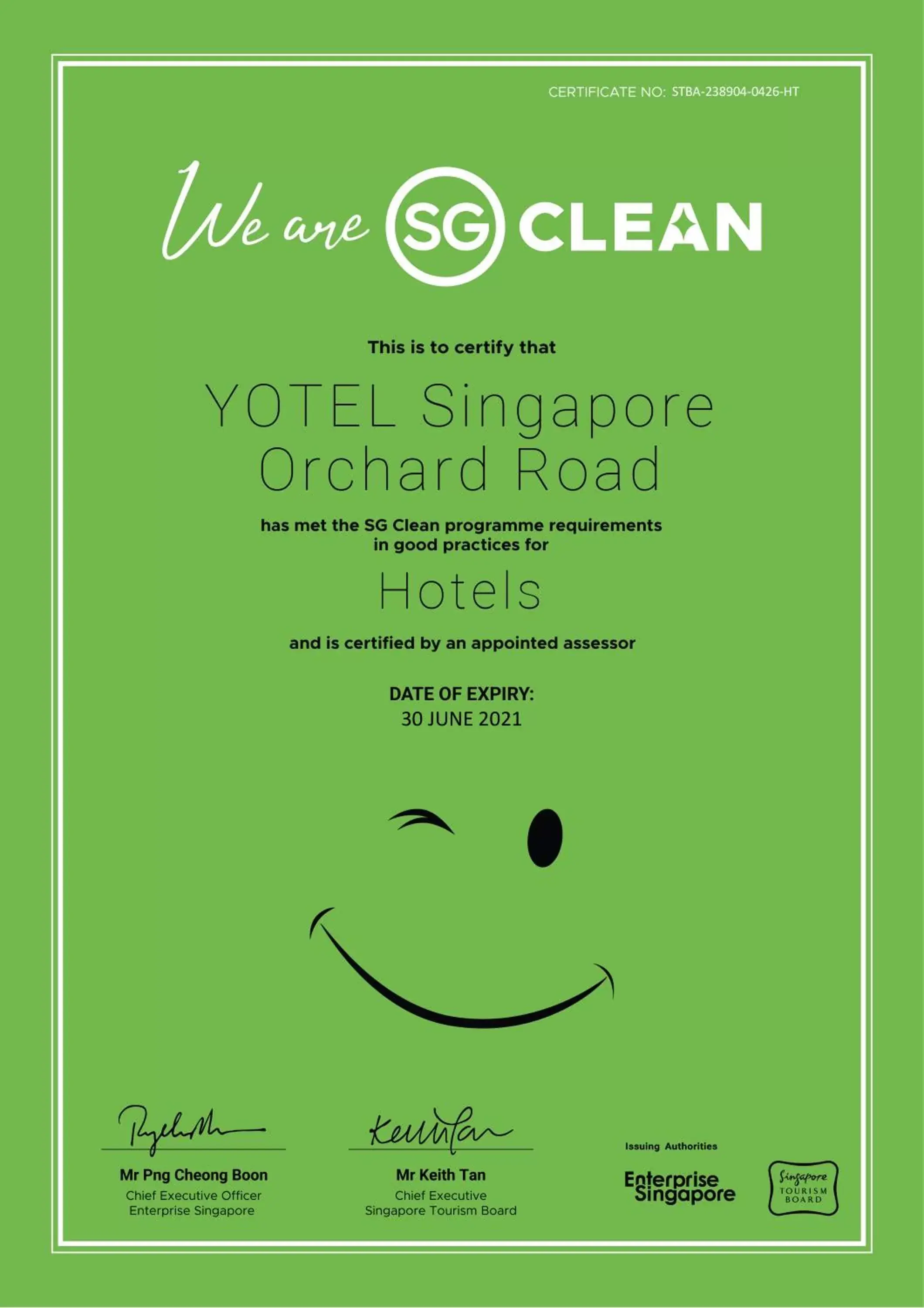 Certificate/Award in YOTEL Singapore Orchard Road