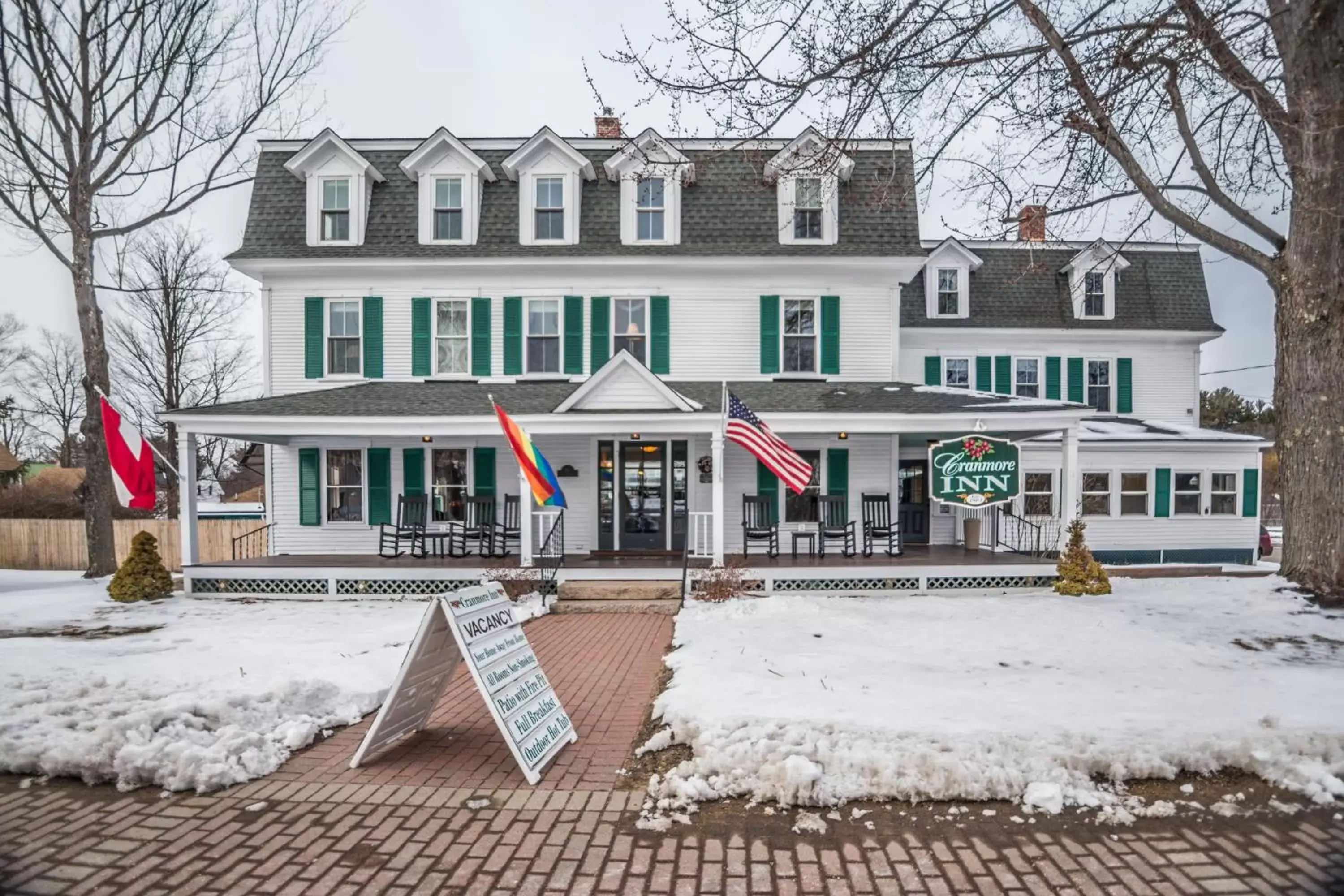 Facade/entrance, Winter in Cranmore Inn and Suites, a North Conway boutique hotel