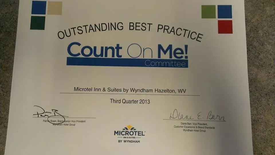 Certificate/Award in Microtel Inn & Suites by Wyndham Hazelton/Bruceton Mills