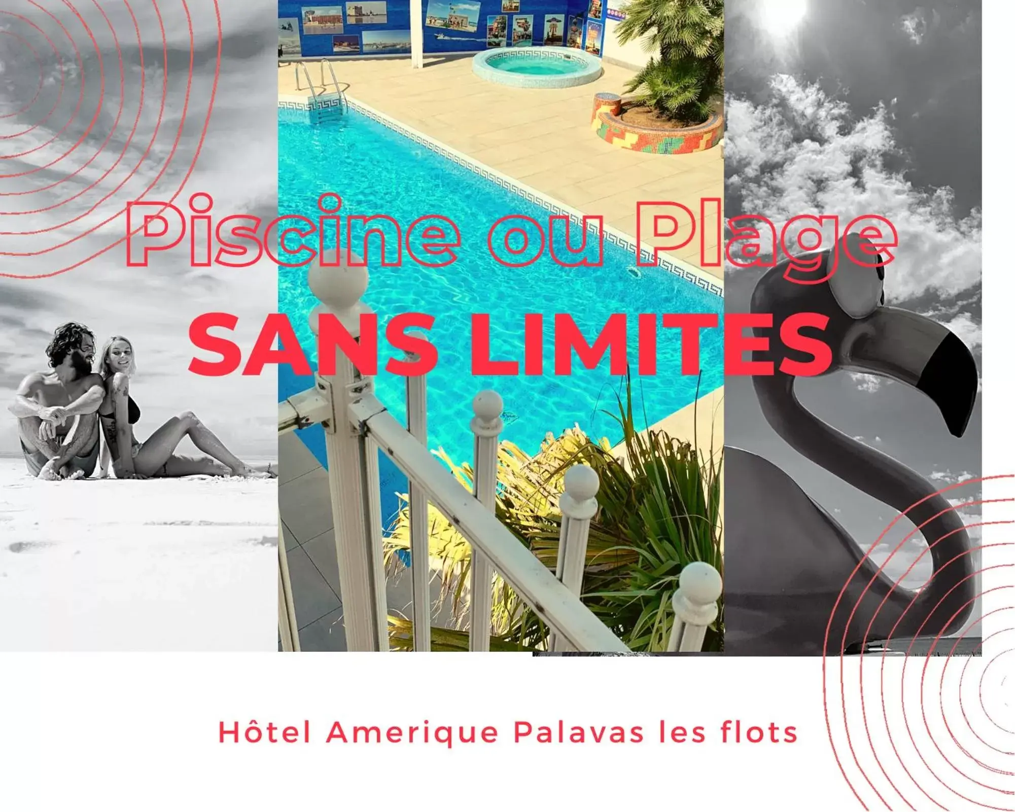 Beach, Property Logo/Sign in Amerique Hotel Palavas - Piscine & Parking - Plage