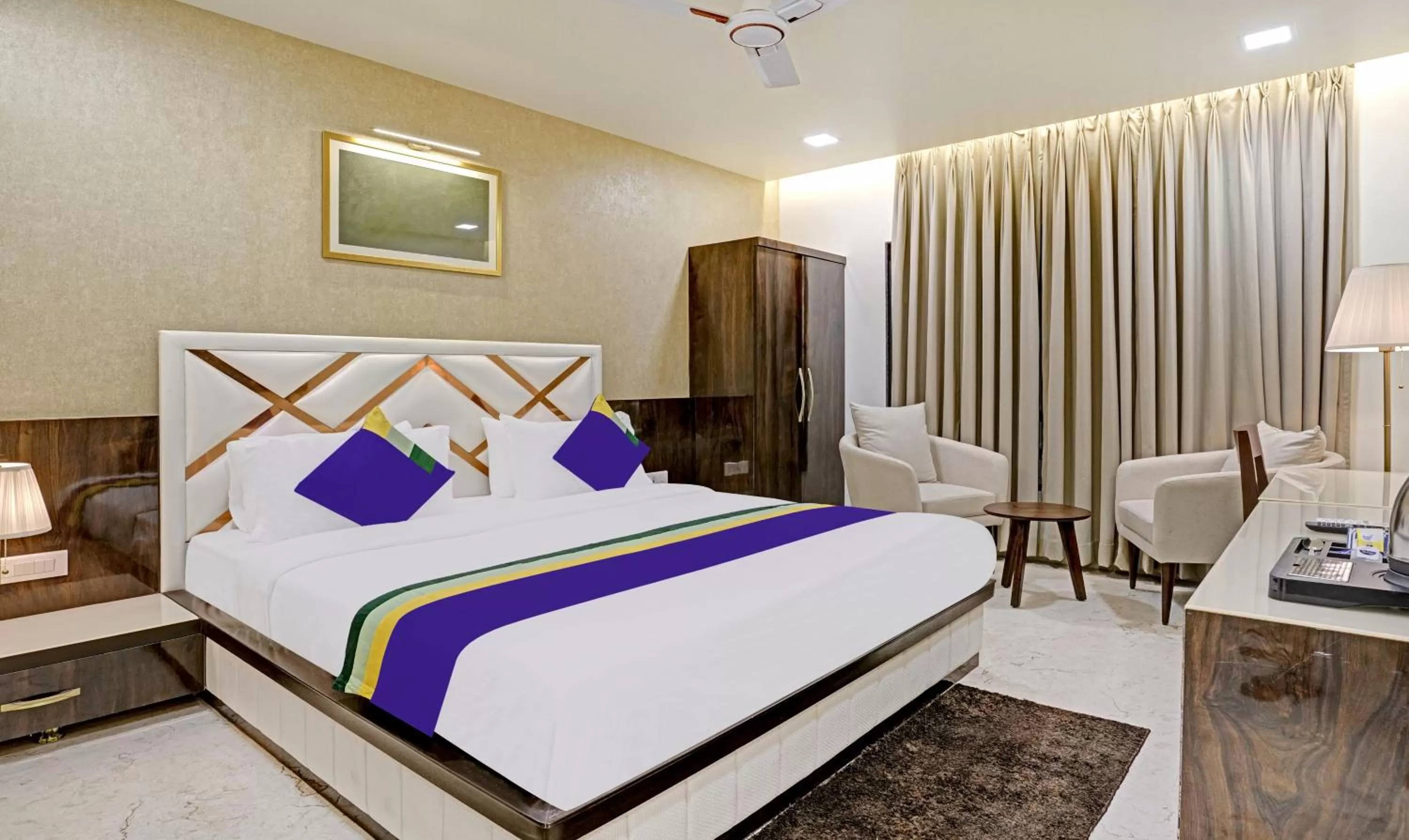 Bedroom, Bed in Treebo Premium Golden Bliss Trimurti Nagar Square