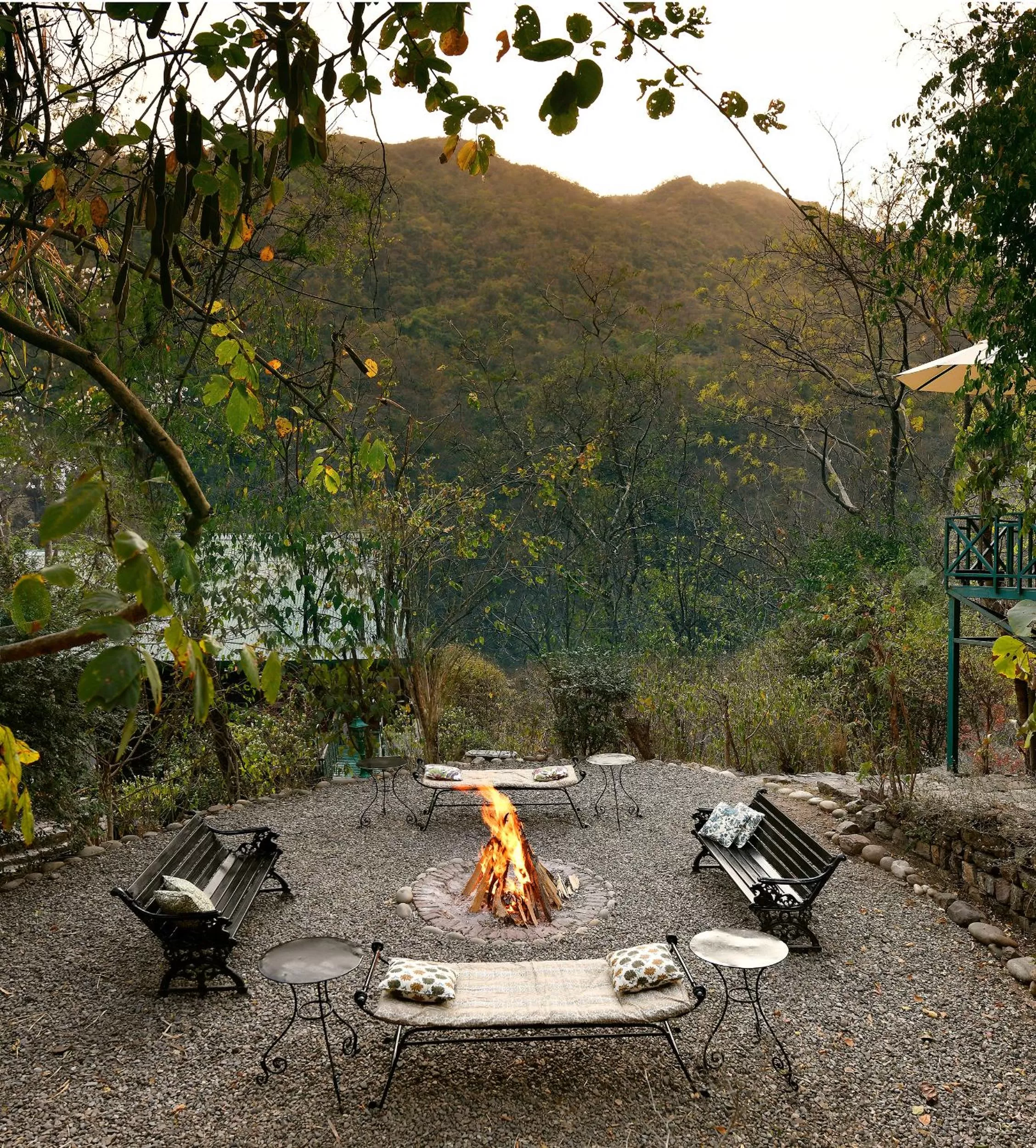 Seating area in Neemrana's Glasshouse on the Ganges