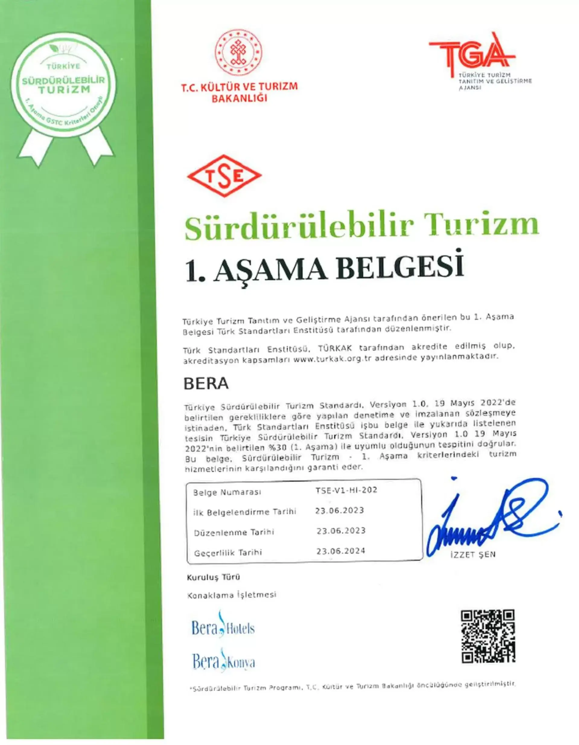 Logo/Certificate/Sign in Bera Konya Hotel