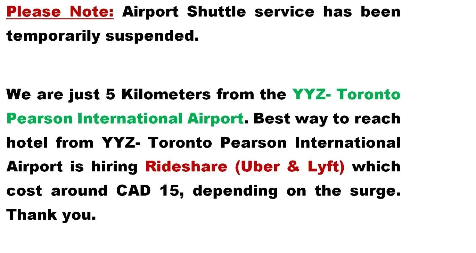 shuttle in Comfort Inn & Conference Centre Toronto Airport