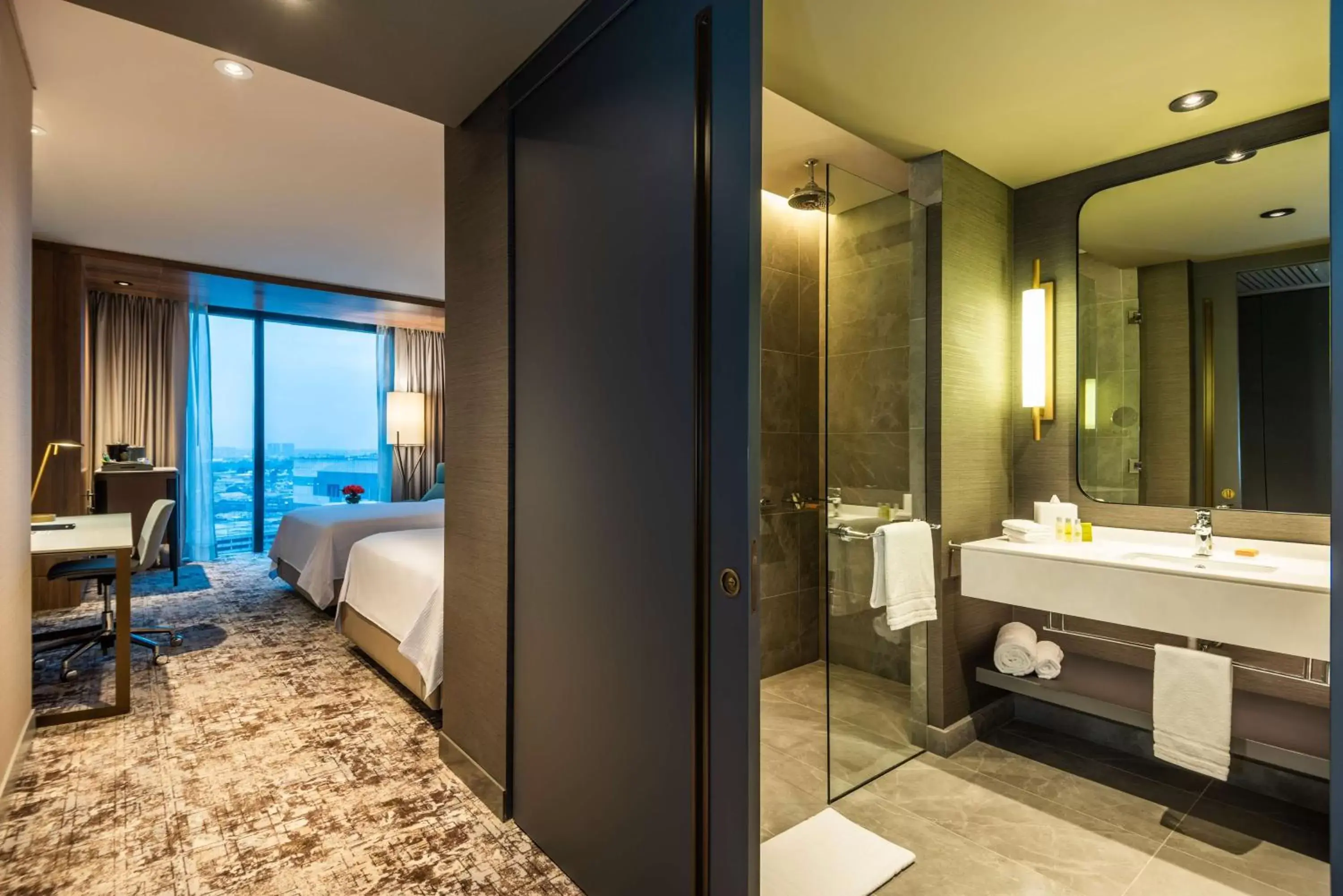 View (from property/room), Bathroom in Hilton Bogota Corferias