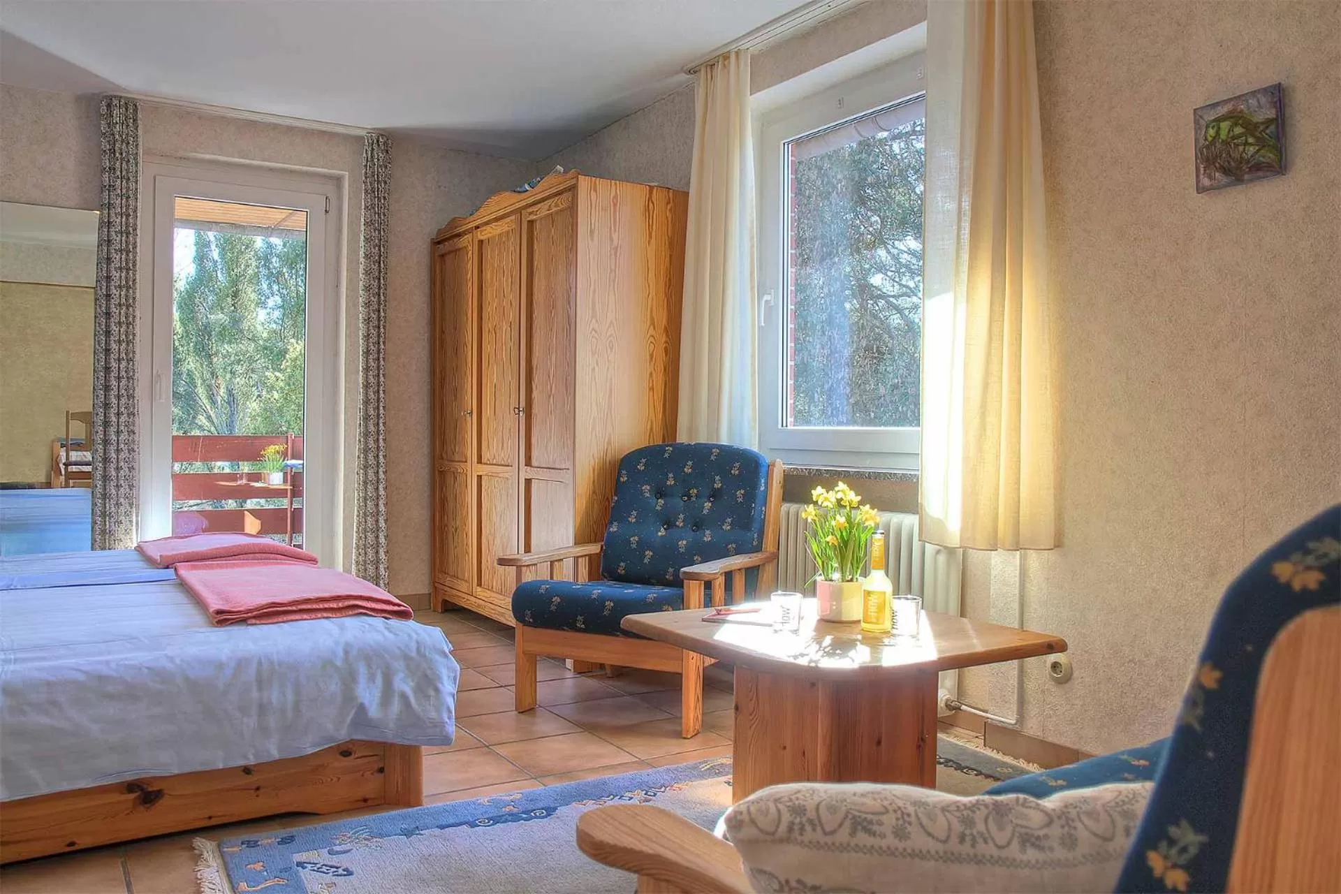 Balcony/Terrace, Bed in Biohotel Spöktal