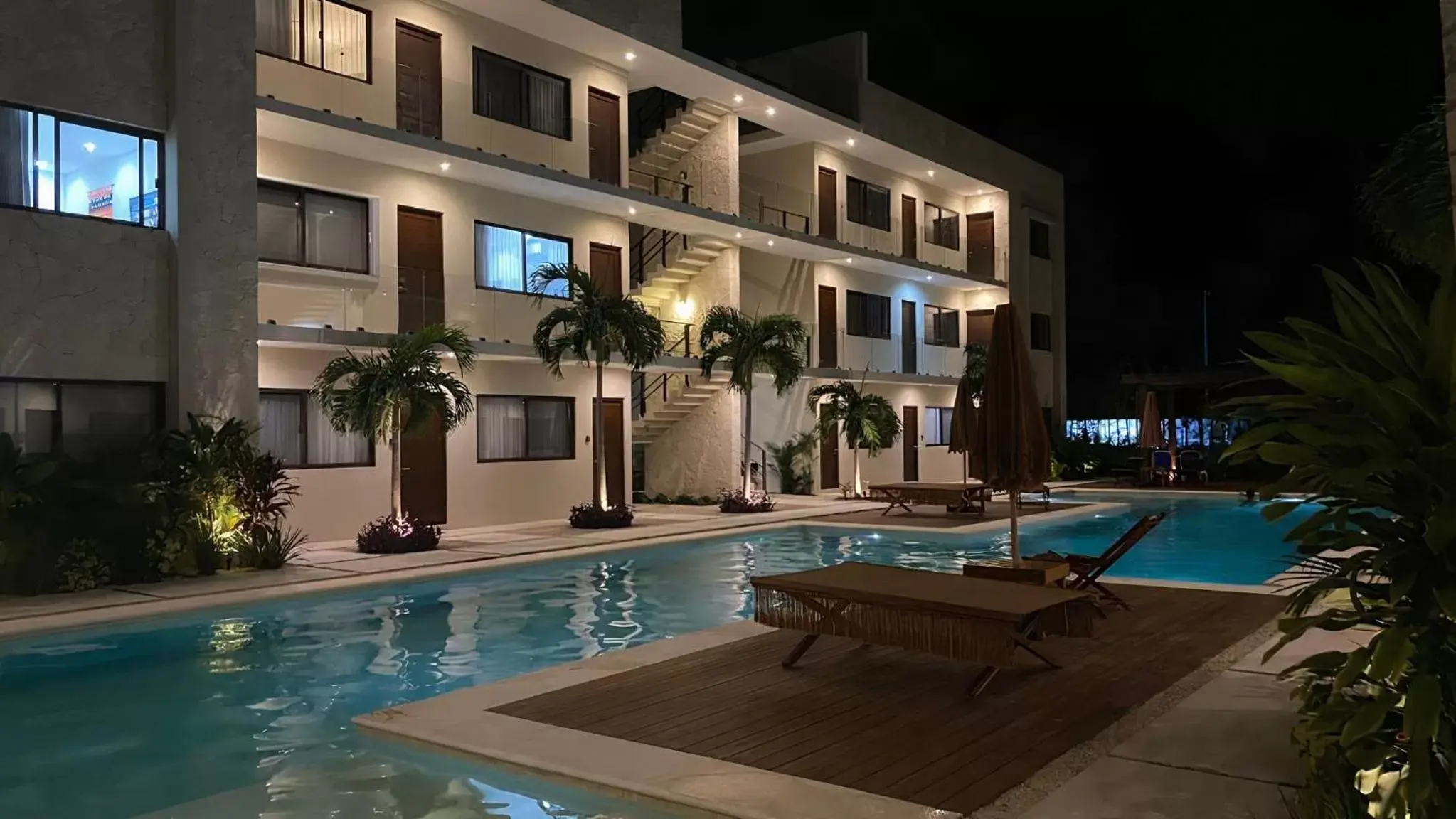 Night, Swimming Pool in Apartment and Penthouse Blue Luxury Kukulkan Tulum