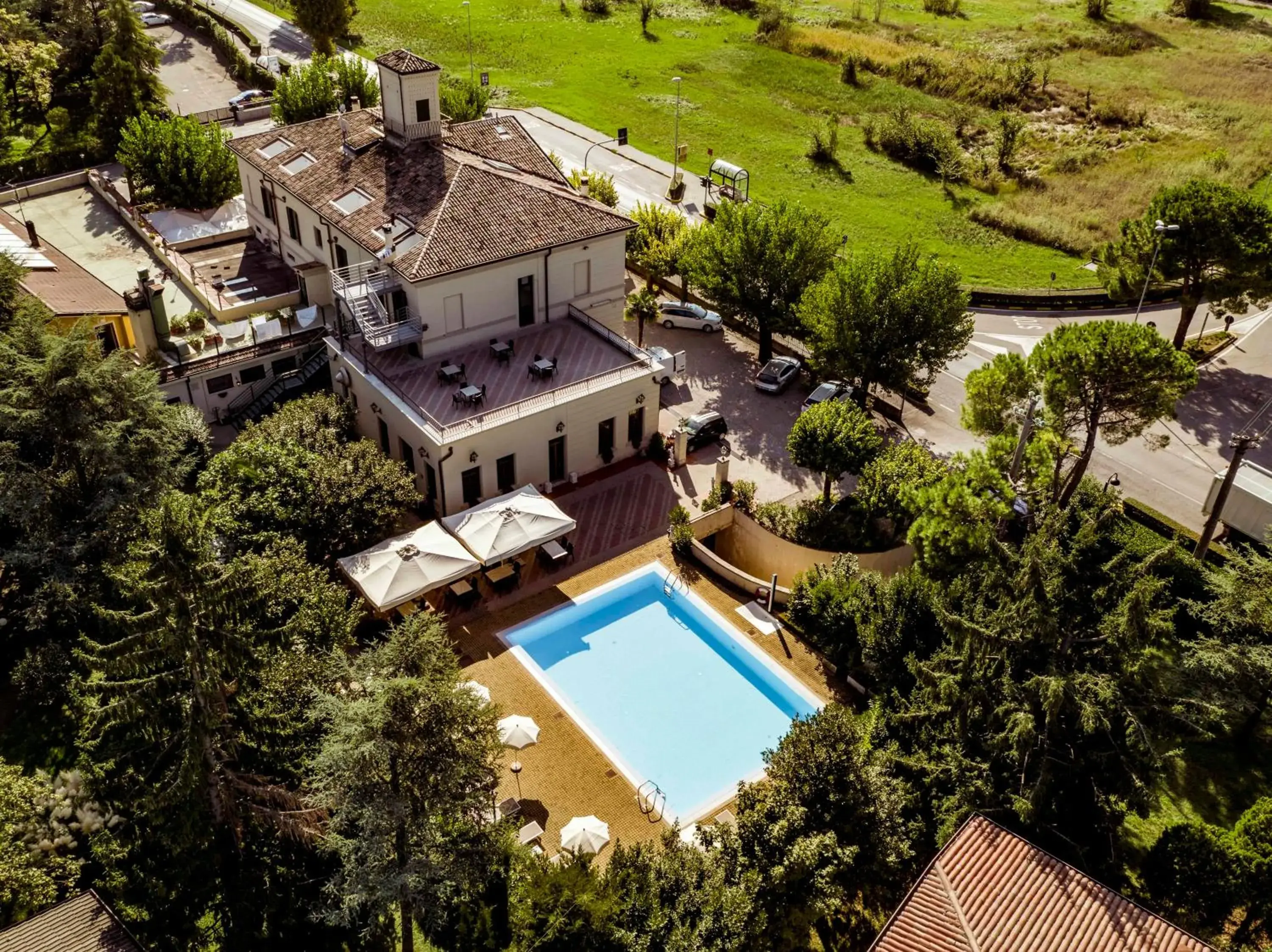 Swimming pool, Bird's-eye View in Hotel Dogana