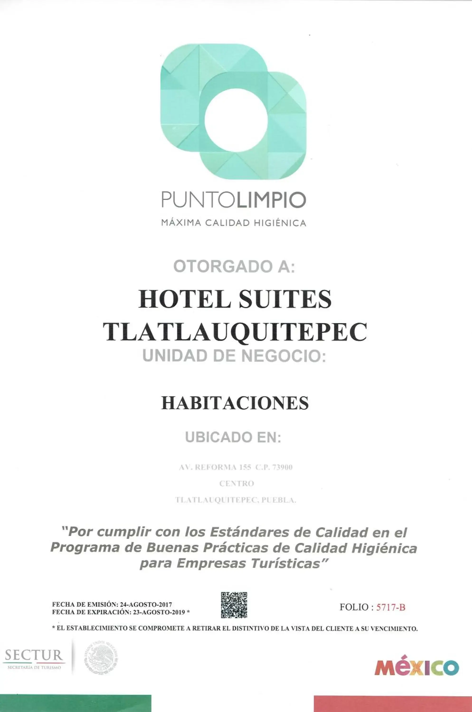 Certificate/Award in Hotel & Suites Cerro Roj0