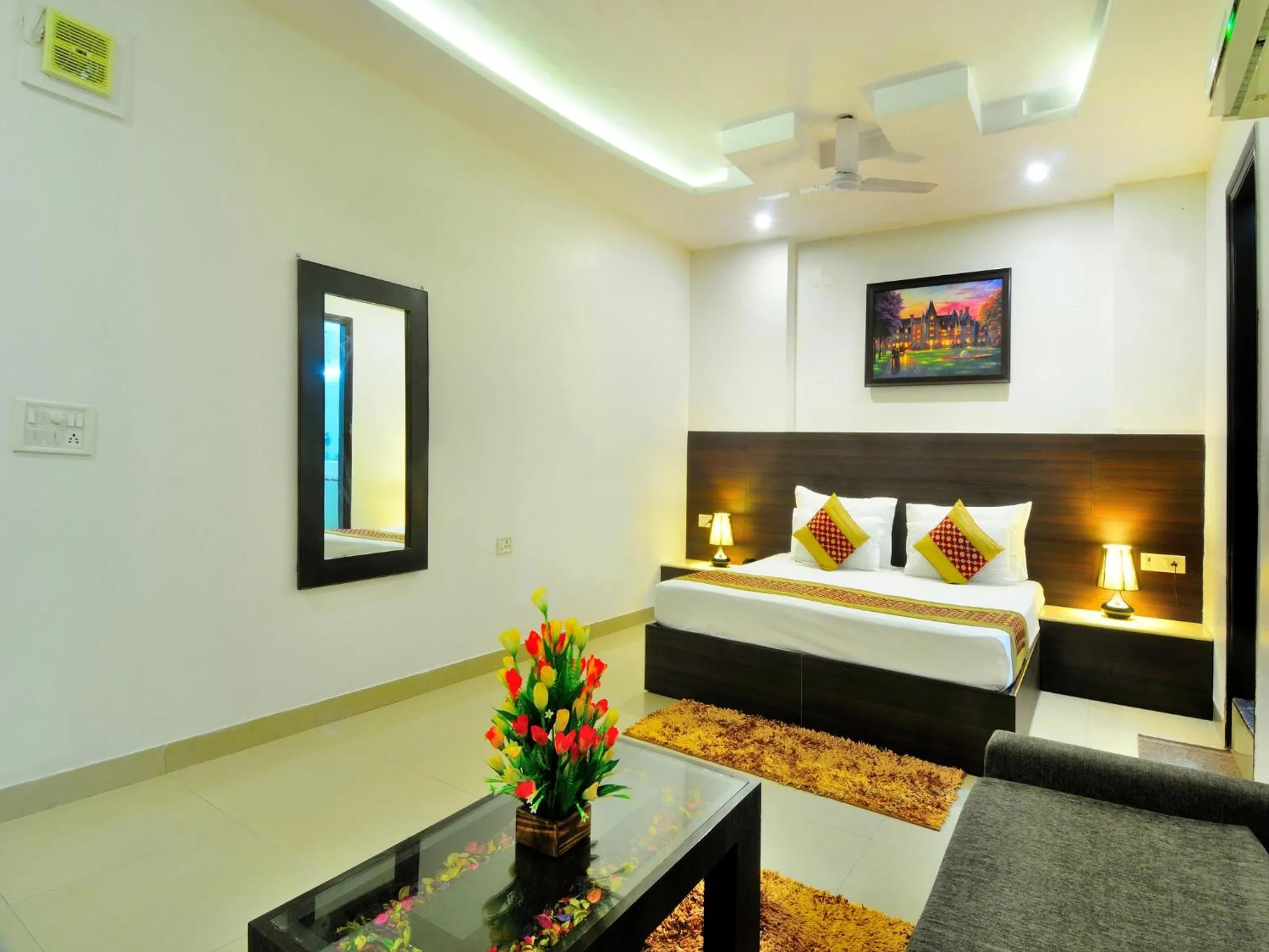 Bedroom, Bed in Hotel Sky Rich International - Just a min walk from Karol Bagh Metro Station