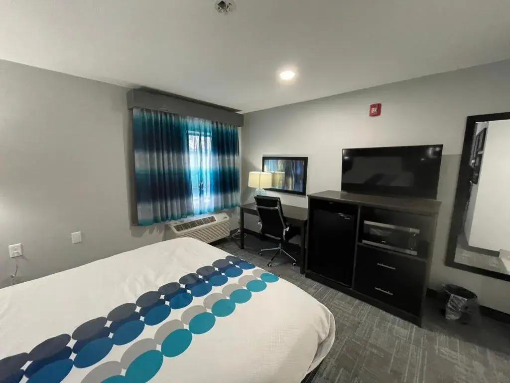 Bed, TV/Entertainment Center in La Quinta Inn by Wyndham Indianapolis Airport Executive Dr