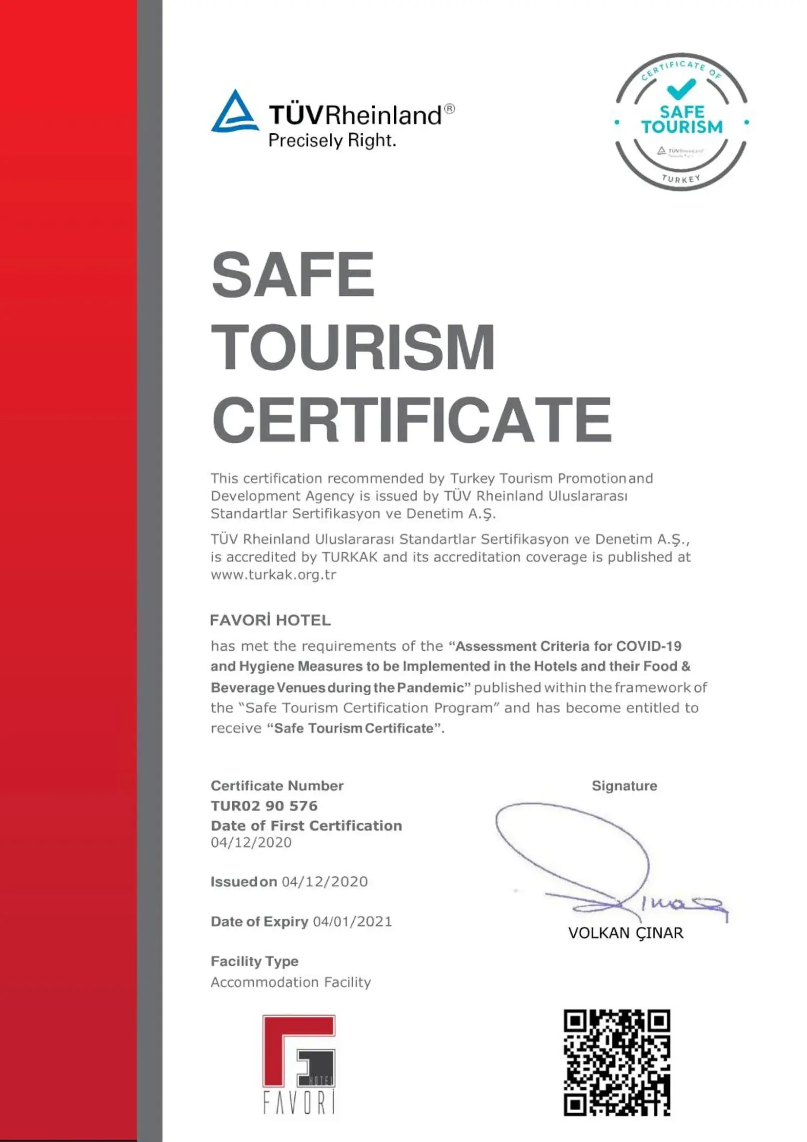 Certificate/Award in Favori Hotel