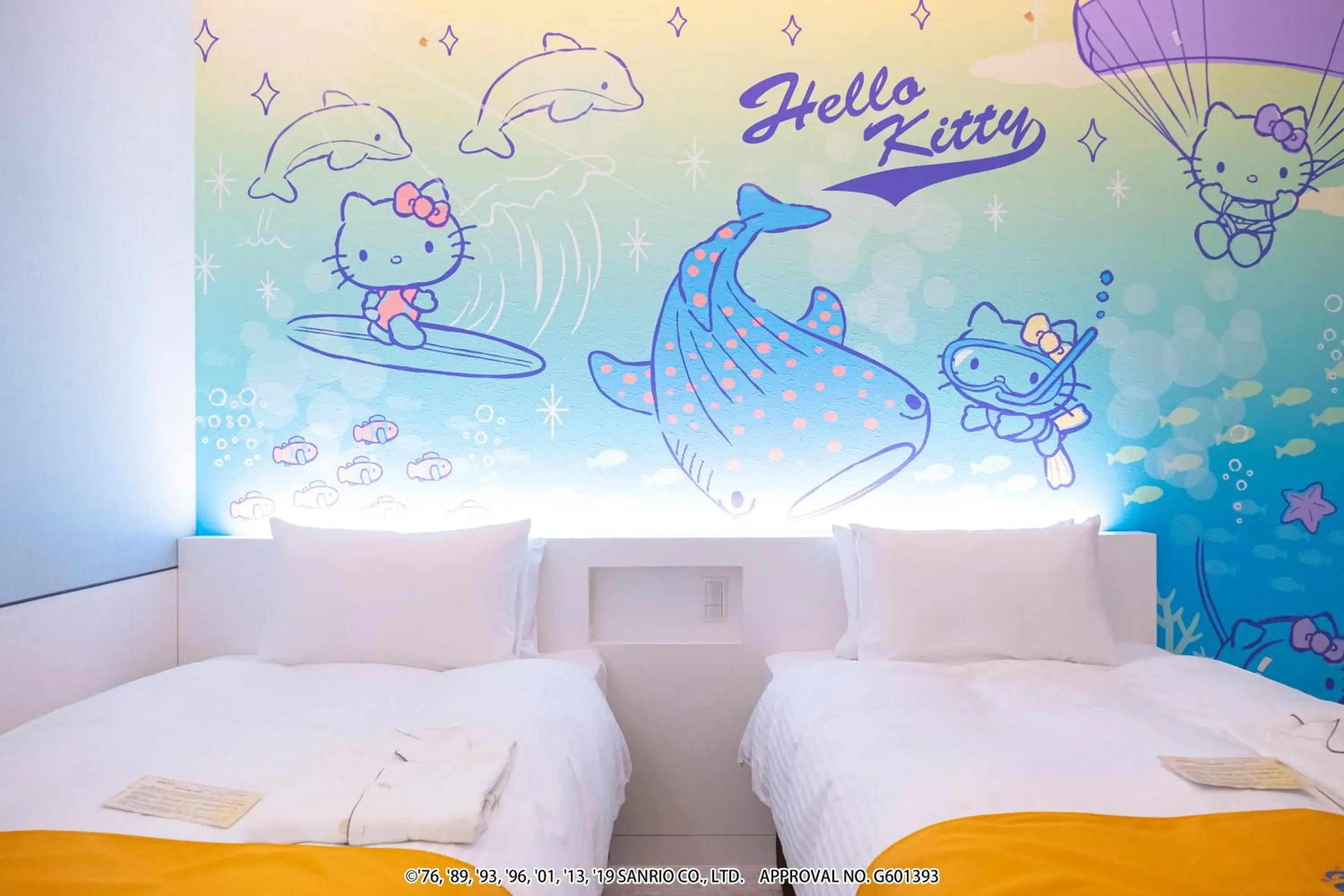 Bed in Hotel Okinawa With Sanrio Characters