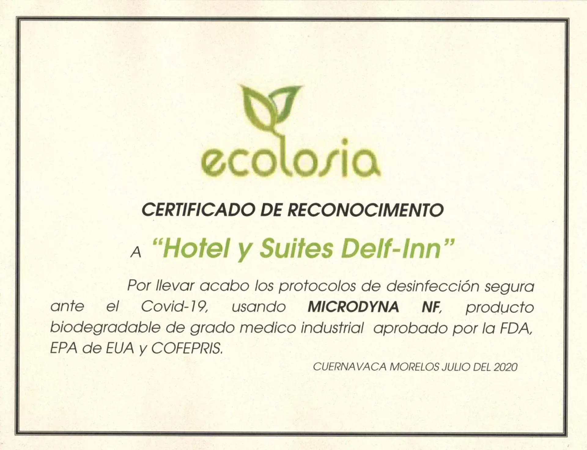 Certificate/Award in Hotel delf-inn