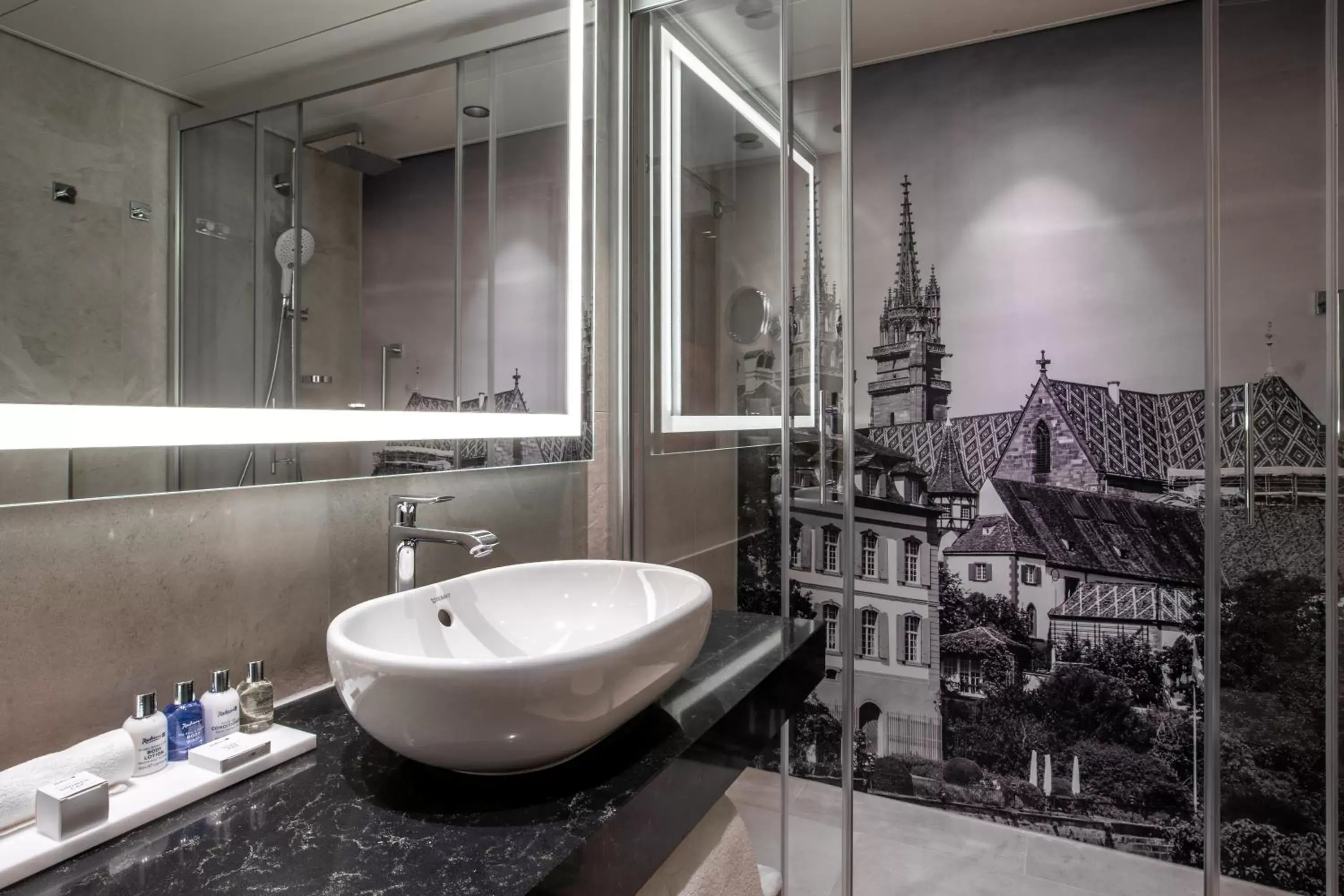 Shower, Bathroom in Radisson Blu, Basel