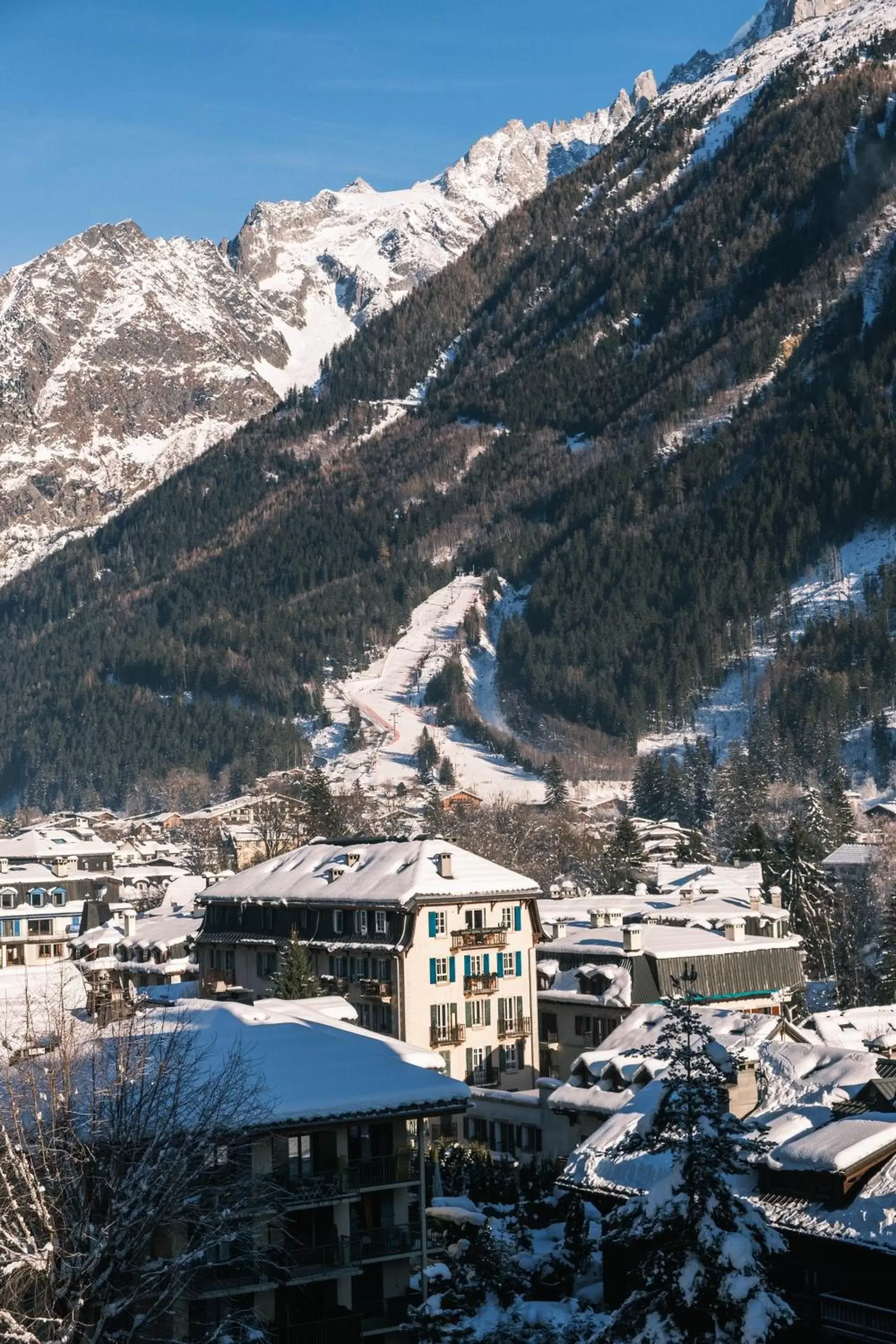 View (from property/room), Winter in Chalet Hôtel Le Prieuré & Spa