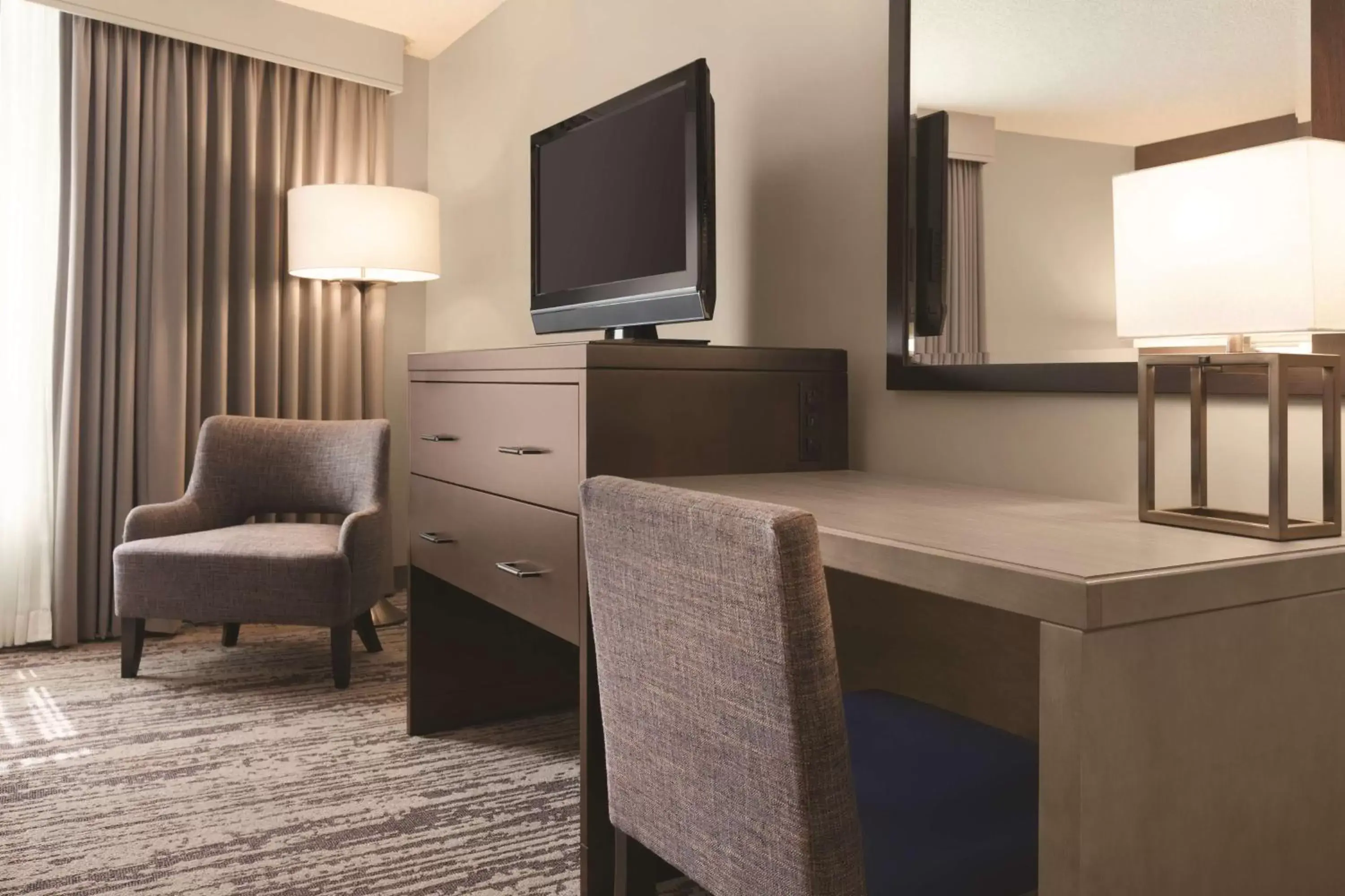 Bedroom, TV/Entertainment Center in Embassy Suites by Hilton Atlanta at Centennial Olympic Park