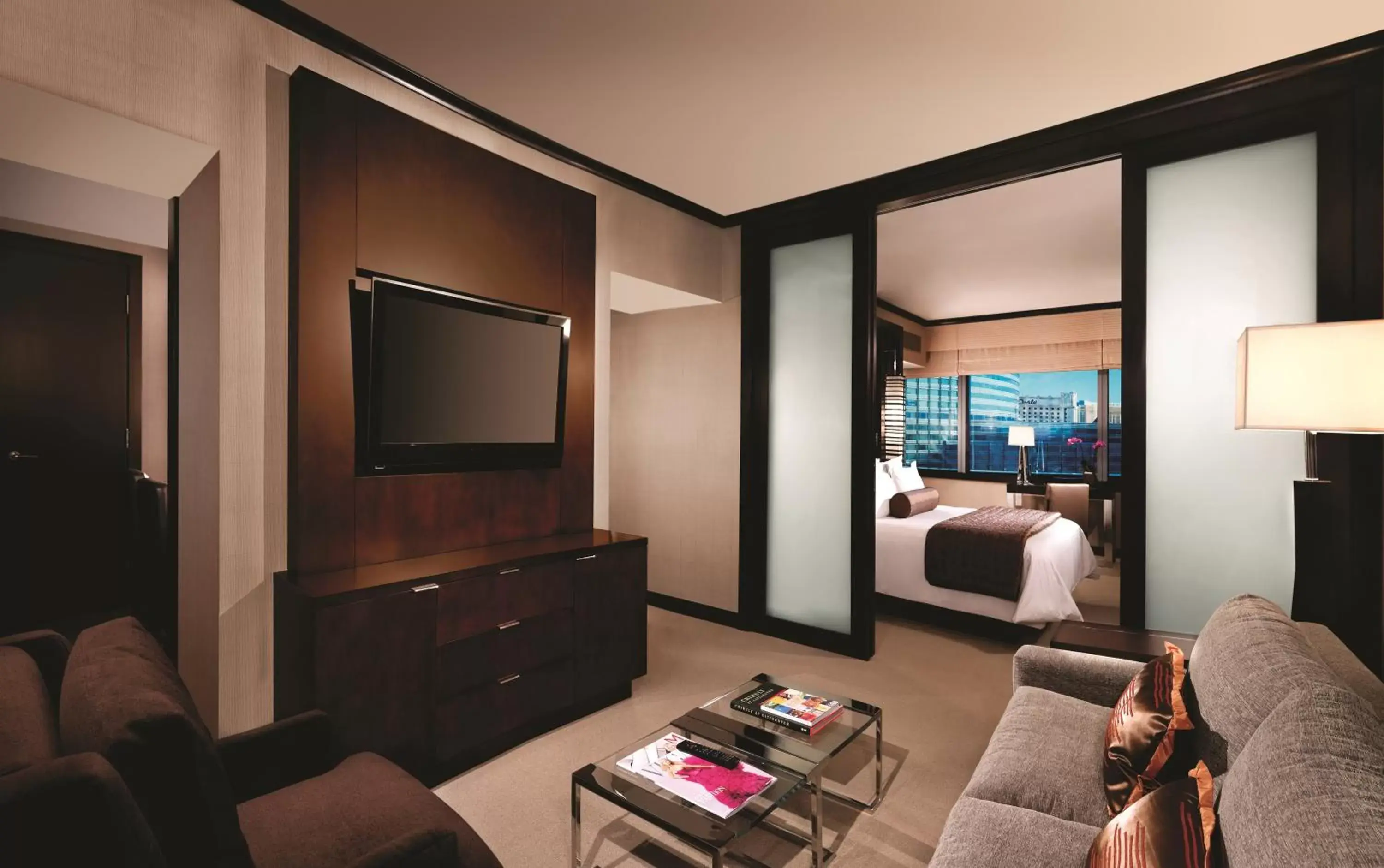 Living room, TV/Entertainment Center in Vdara Hotel & Spa at ARIA Las Vegas