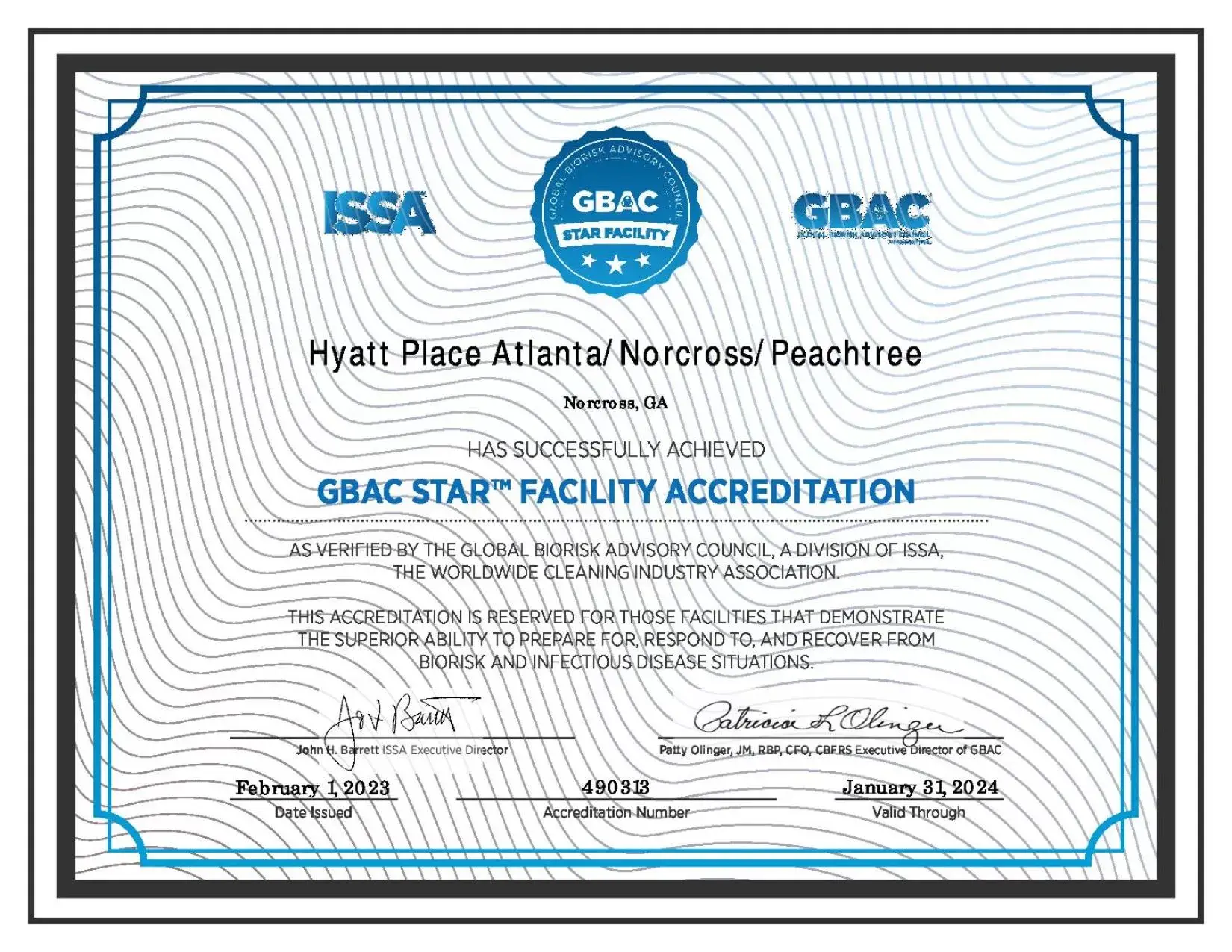Certificate/Award in Hyatt Place Atlanta / Norcross / Peachtree