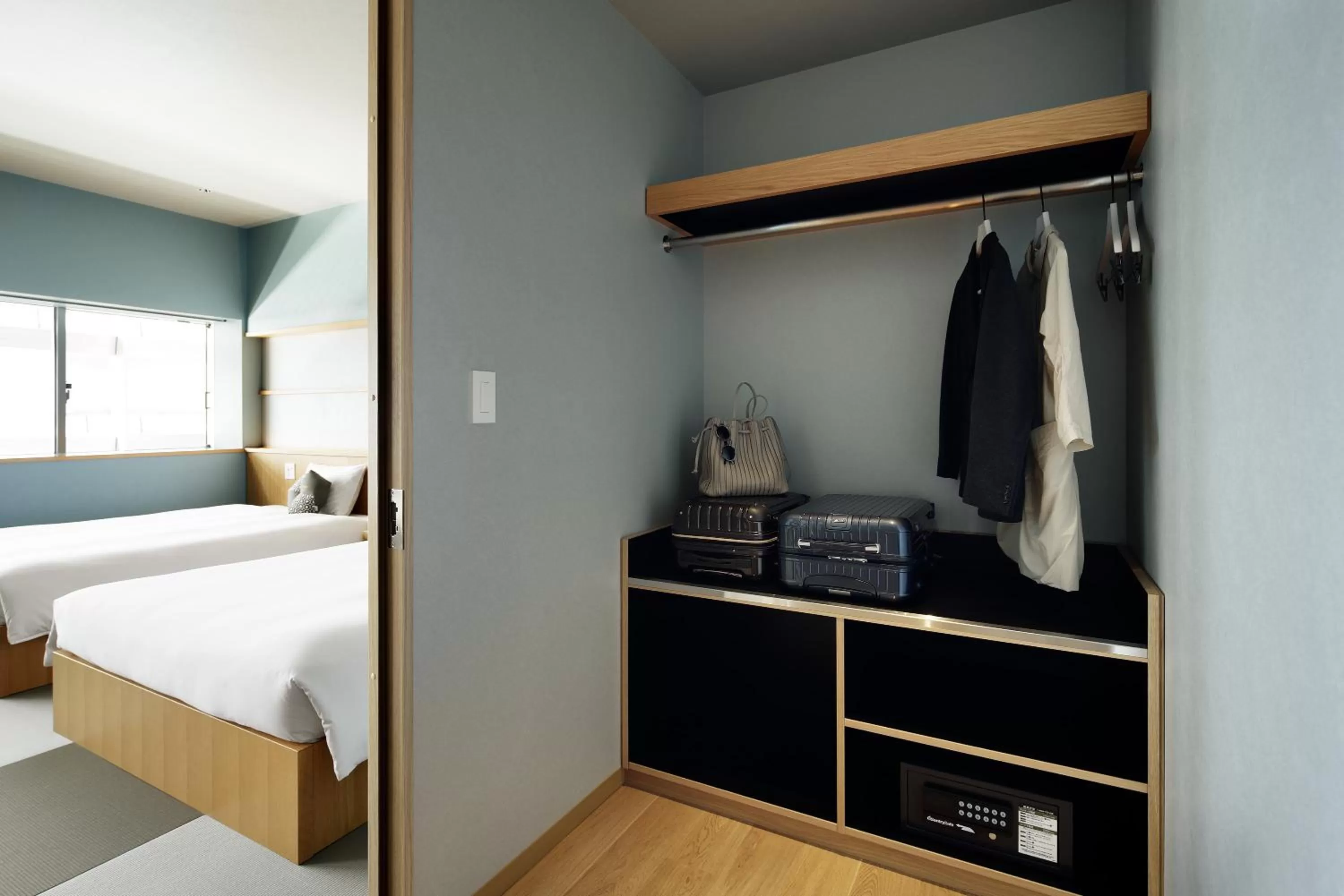 wardrobe, Bed in OMO7 Osaka by Hoshino Resorts