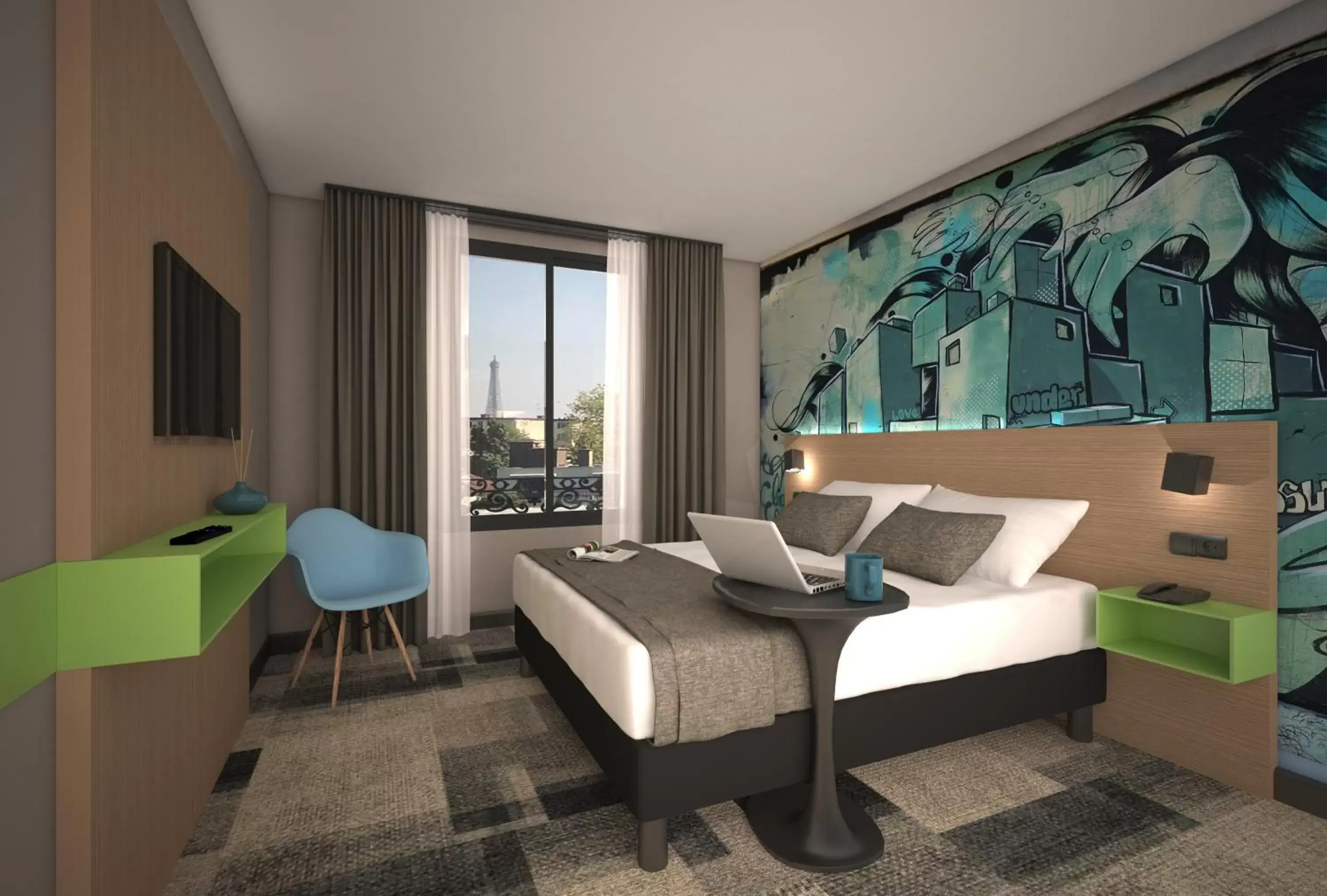 Bed, Seating Area in ibis Styles Clamart Gare Grand Paris