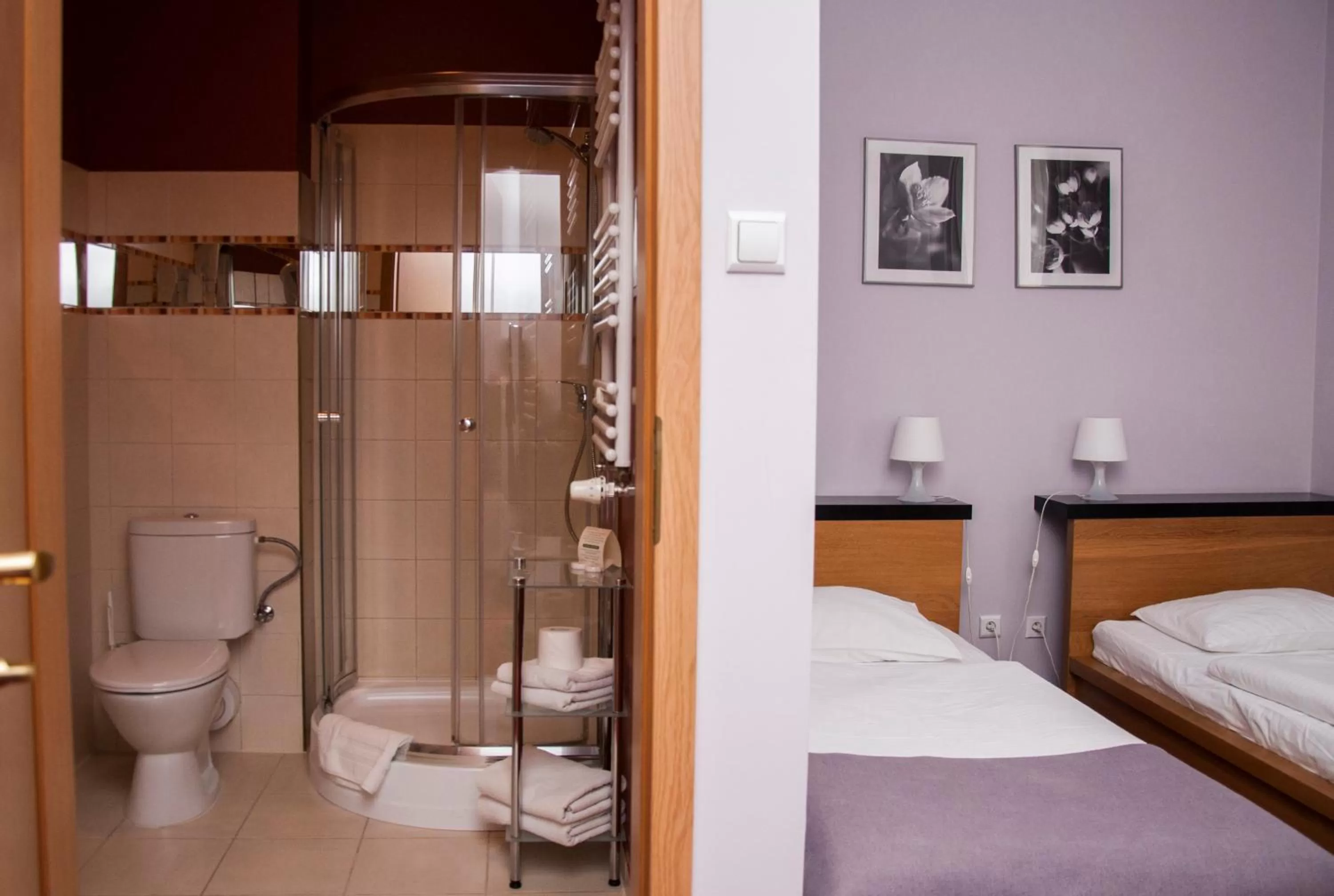 Shower, Bed in Hotel Sękowski
