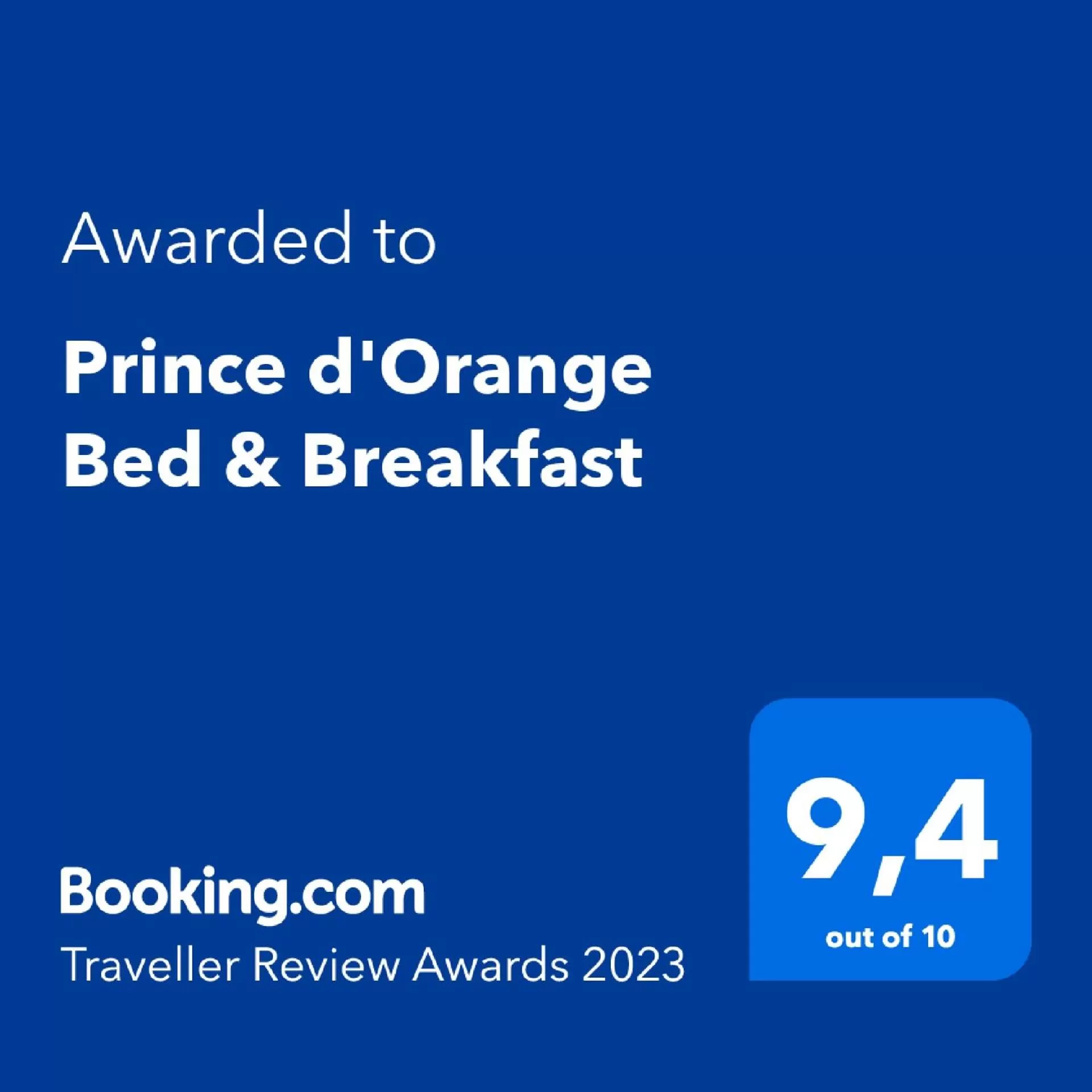 Certificate/Award, Bed in Prince d'Orange Bed & Breakfast