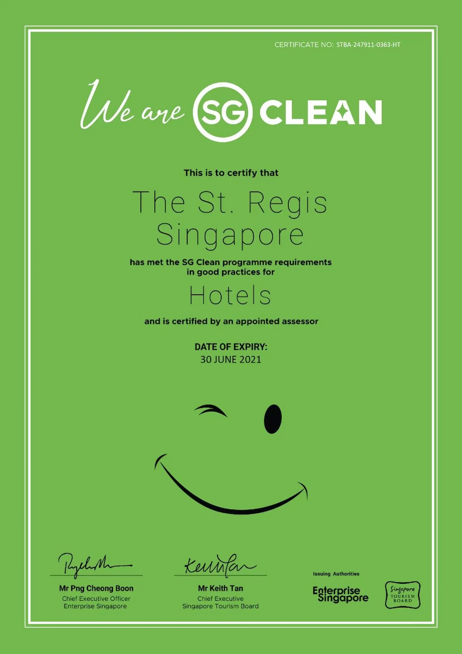 Certificate/Award in The St Regis Singapore