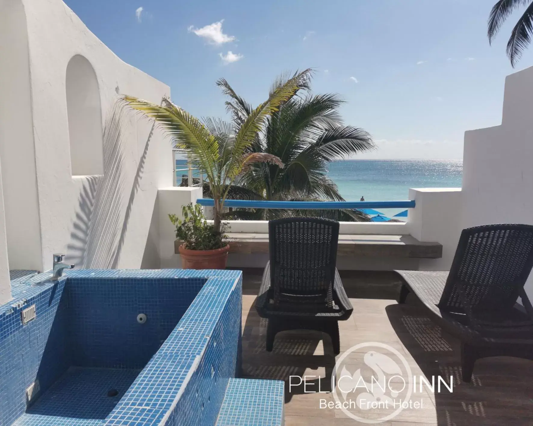 Balcony/Terrace, Swimming Pool in Pelicano Inn Playa del Carmen - Beachfront Hotel