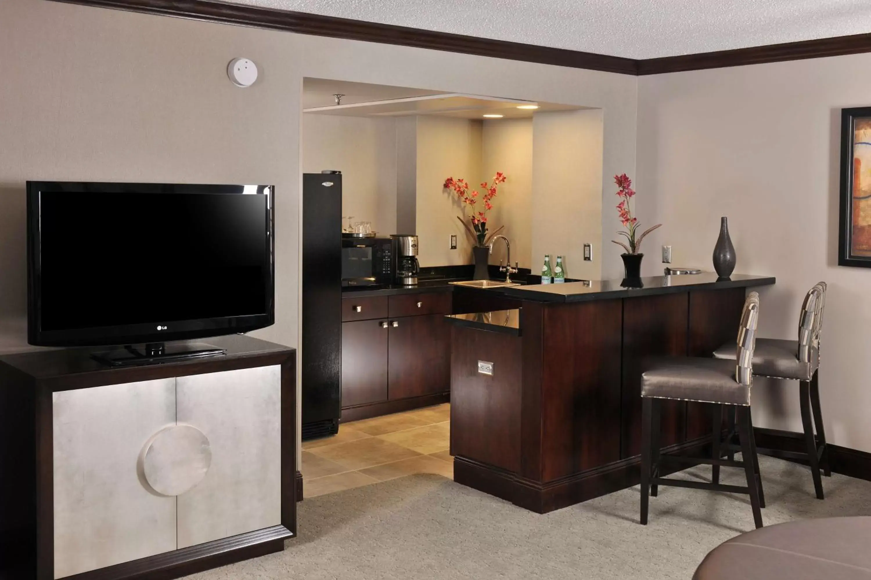 Bed, TV/Entertainment Center in Embassy Suites Des Moines Downtown