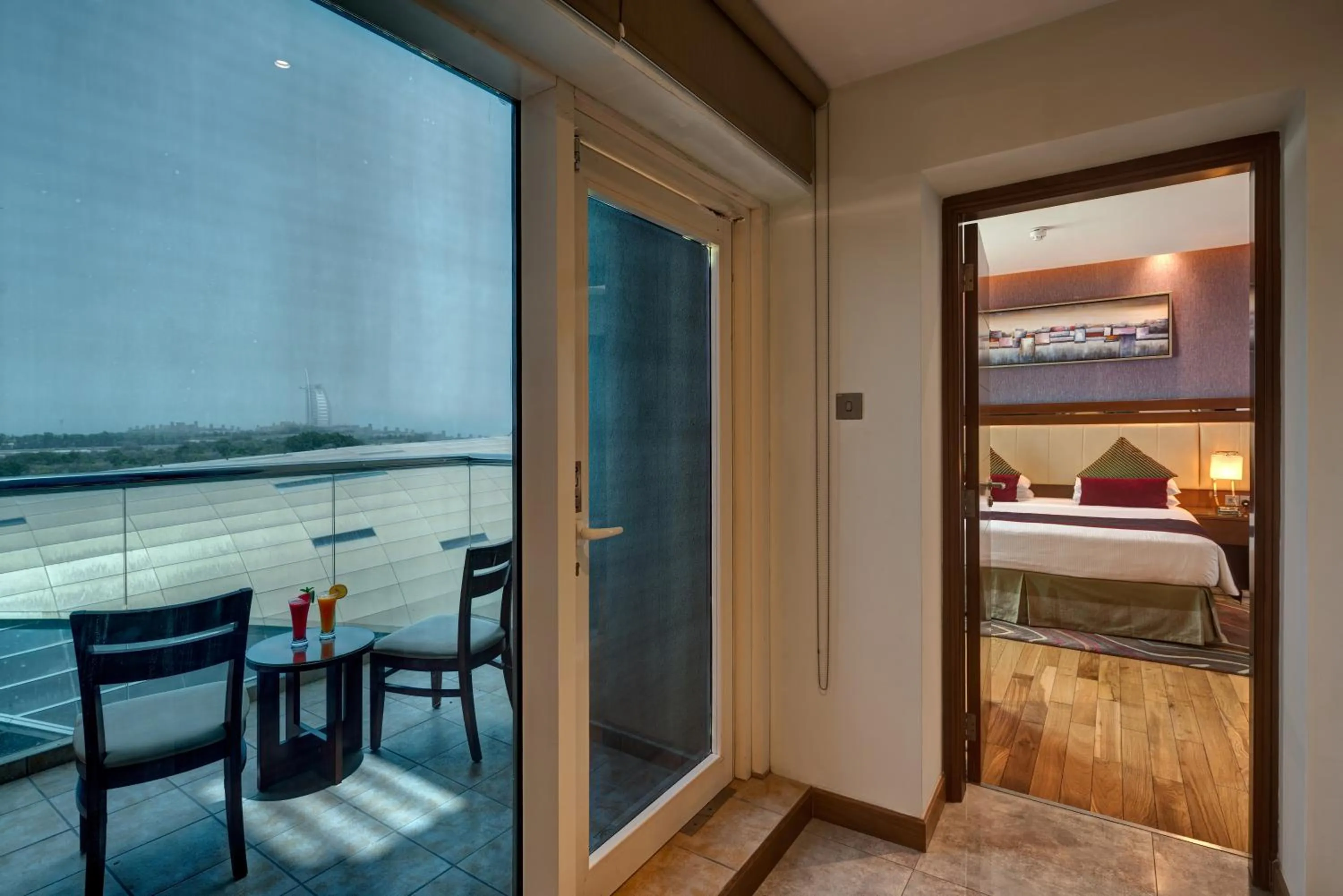 Balcony/Terrace, Bed in Rose Park Hotel - Al Barsha, Opposite Metro Station