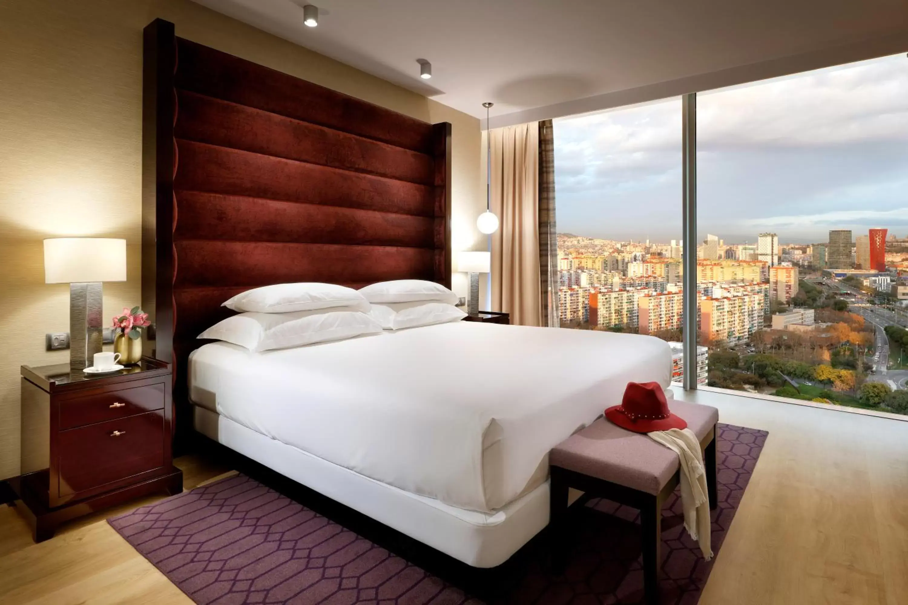 Bed in Hyatt Regency Barcelona Tower