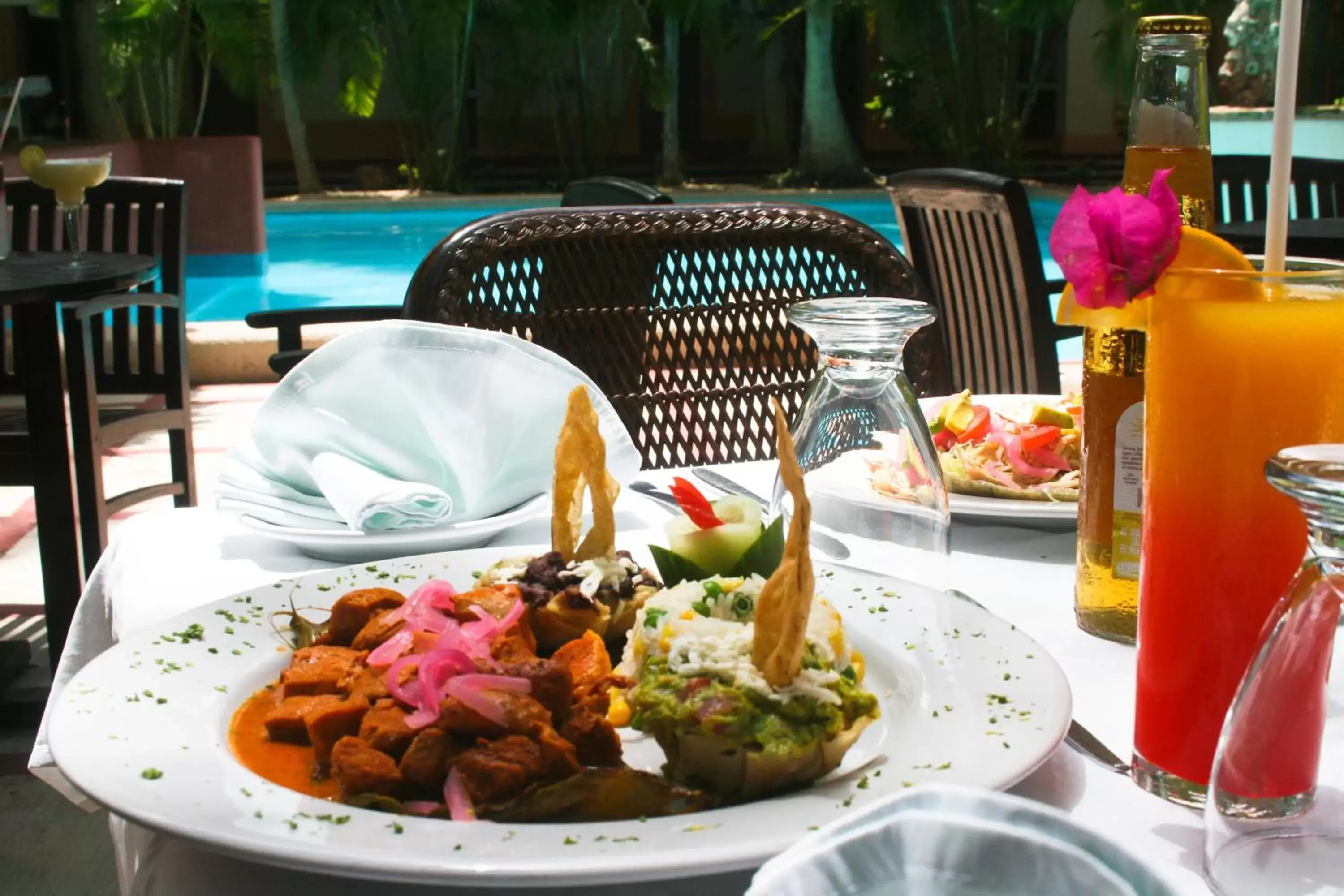 Food close-up, Swimming Pool in Villas Arqueologicas Chichen Itza