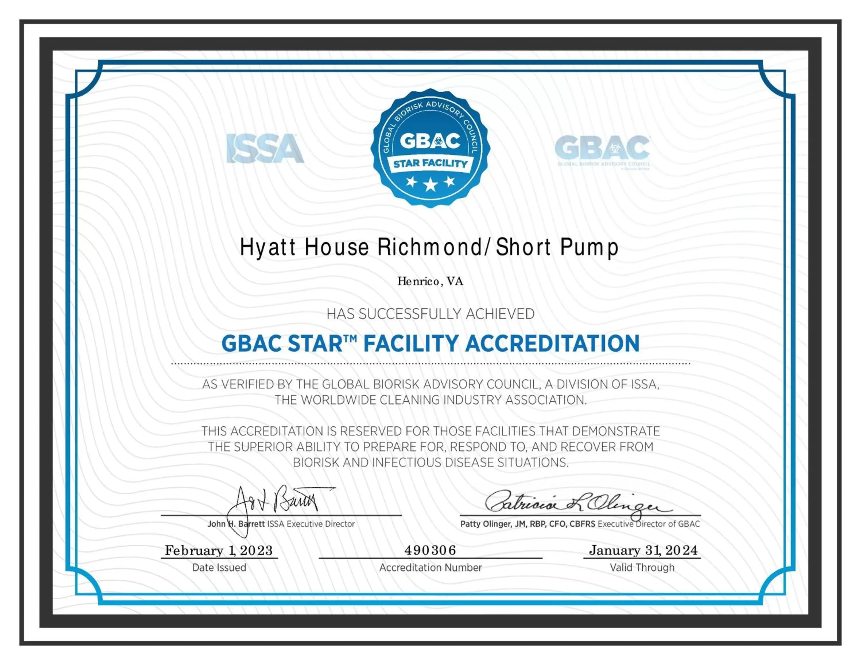 Certificate/Award in Hyatt House Richmond - Short Pump