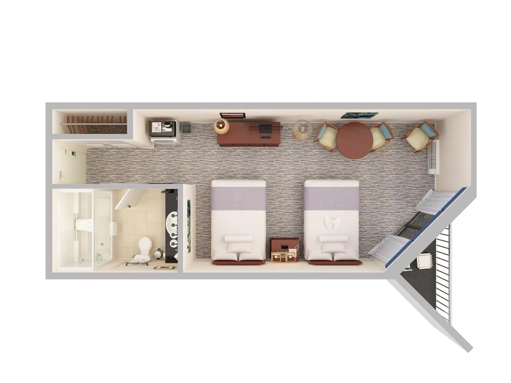 Queen Room with Two Queen Beds and Angle Ocean View - Stair Access in Holiday Pavilion Resort on the Boardwalk