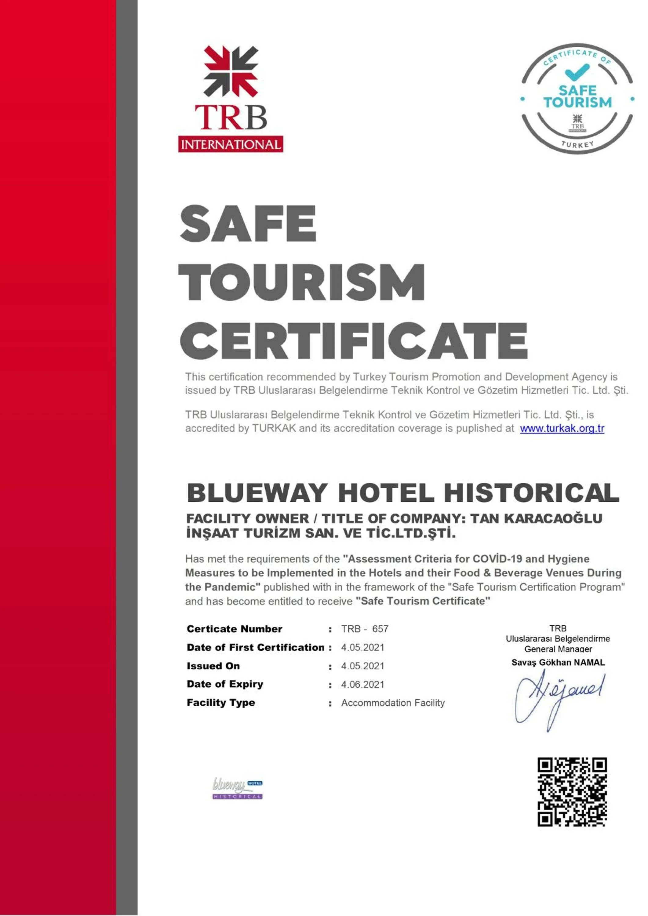 Certificate/Award in The Way Hotel