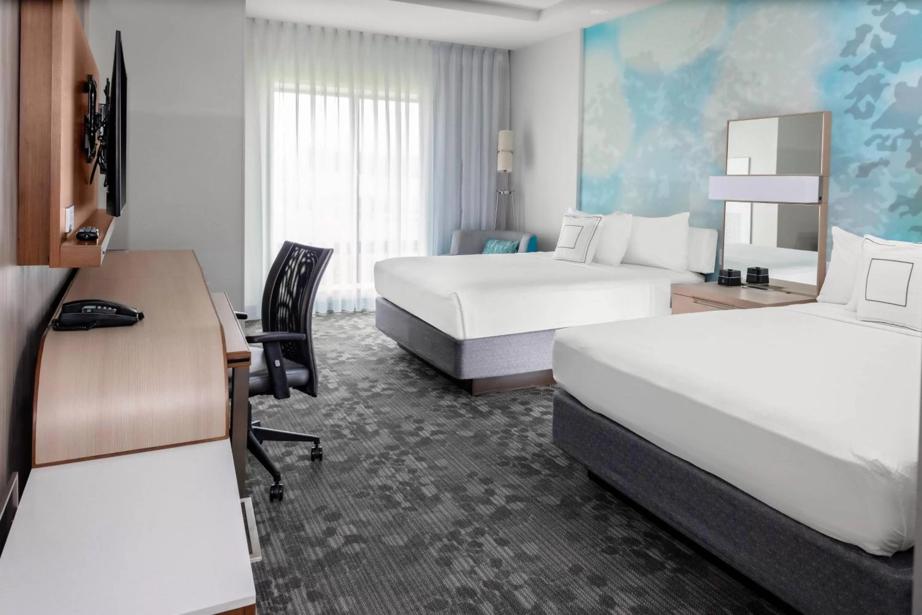 Queen Room with Two Queen Beds and Adapted Tub - Mobility Accessible in Courtyard by Marriott East Lansing Okemos