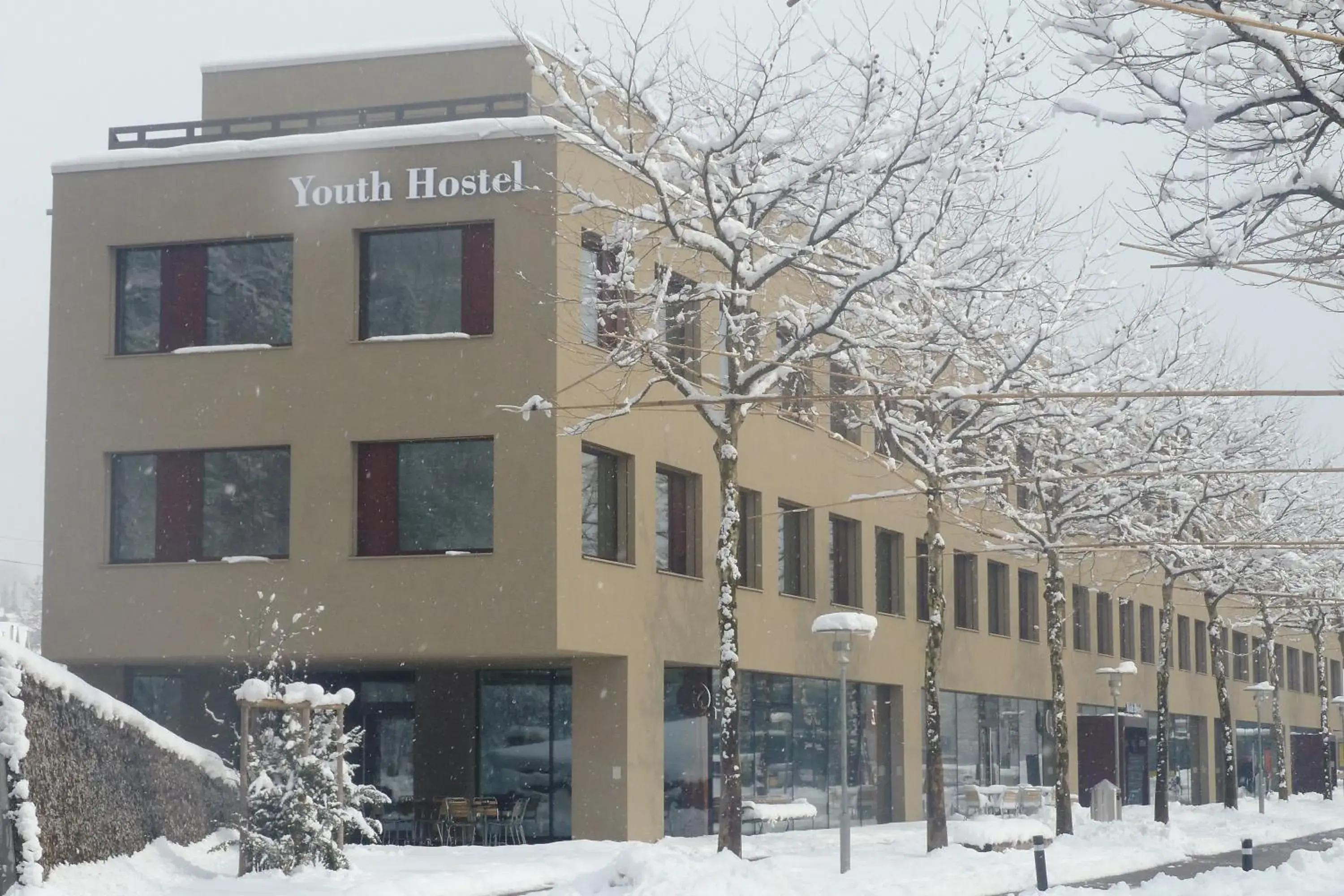Facade/entrance, Winter in Interlaken Youth Hostel