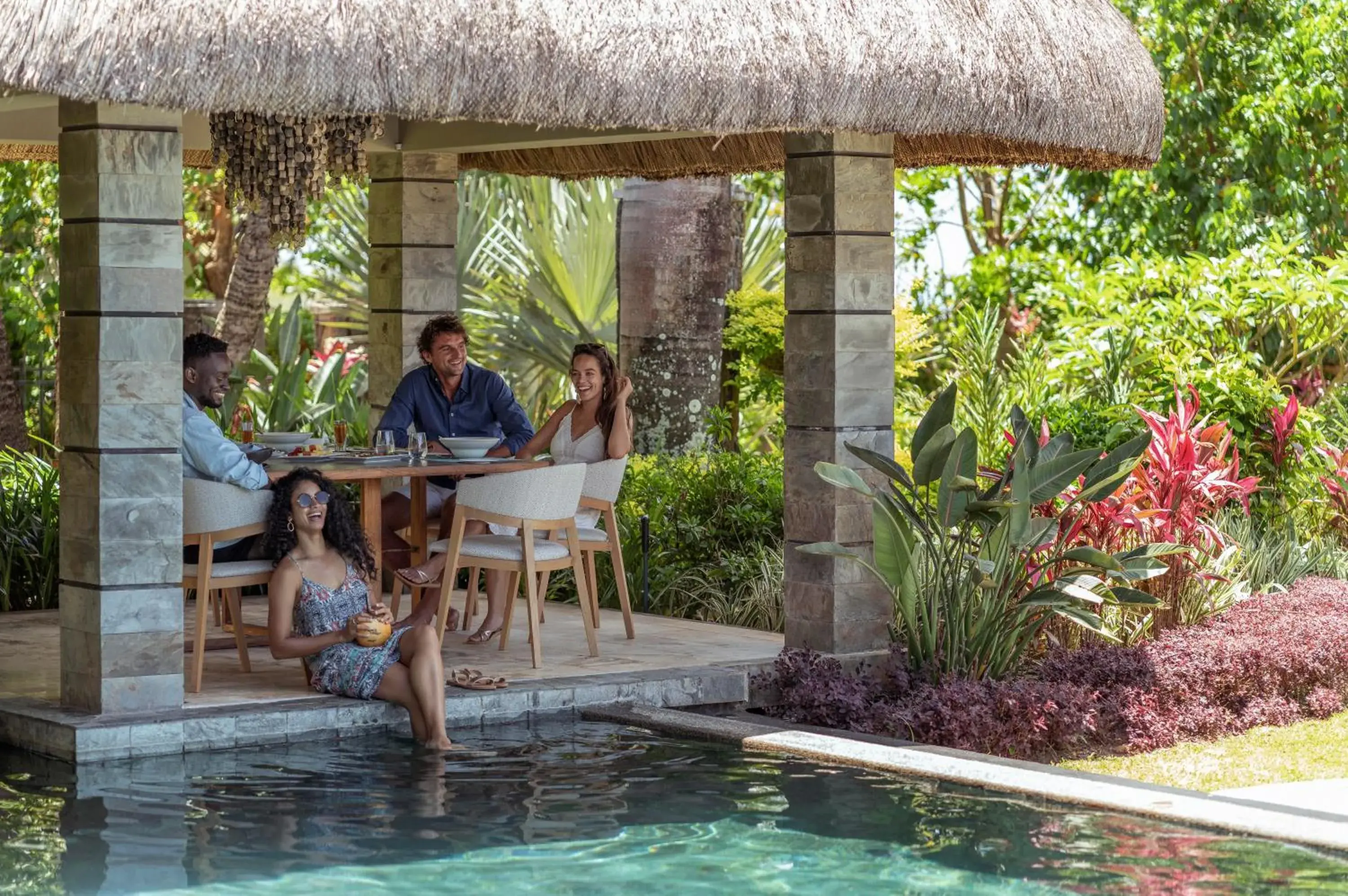 Dining area, Swimming Pool in Four Seasons Resort Mauritius at Anahita