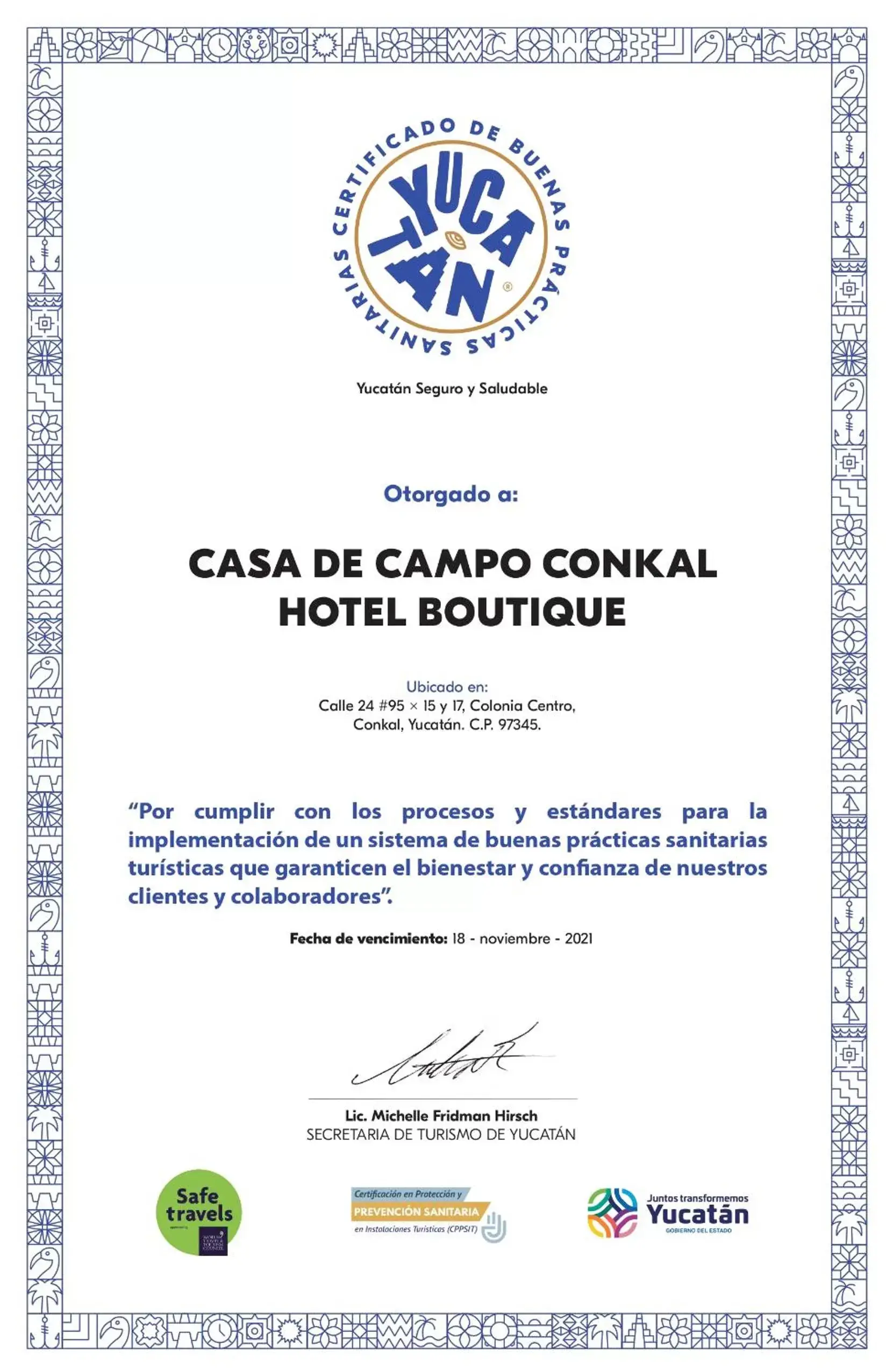 Logo/Certificate/Sign in Hotel Casa de Campo Conkal Merida