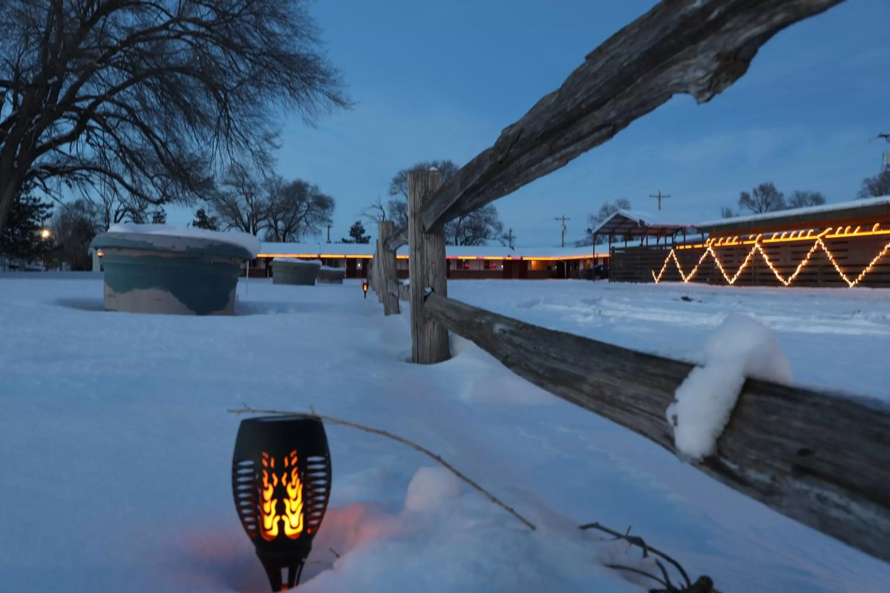 Property building, Winter in Raine Motel