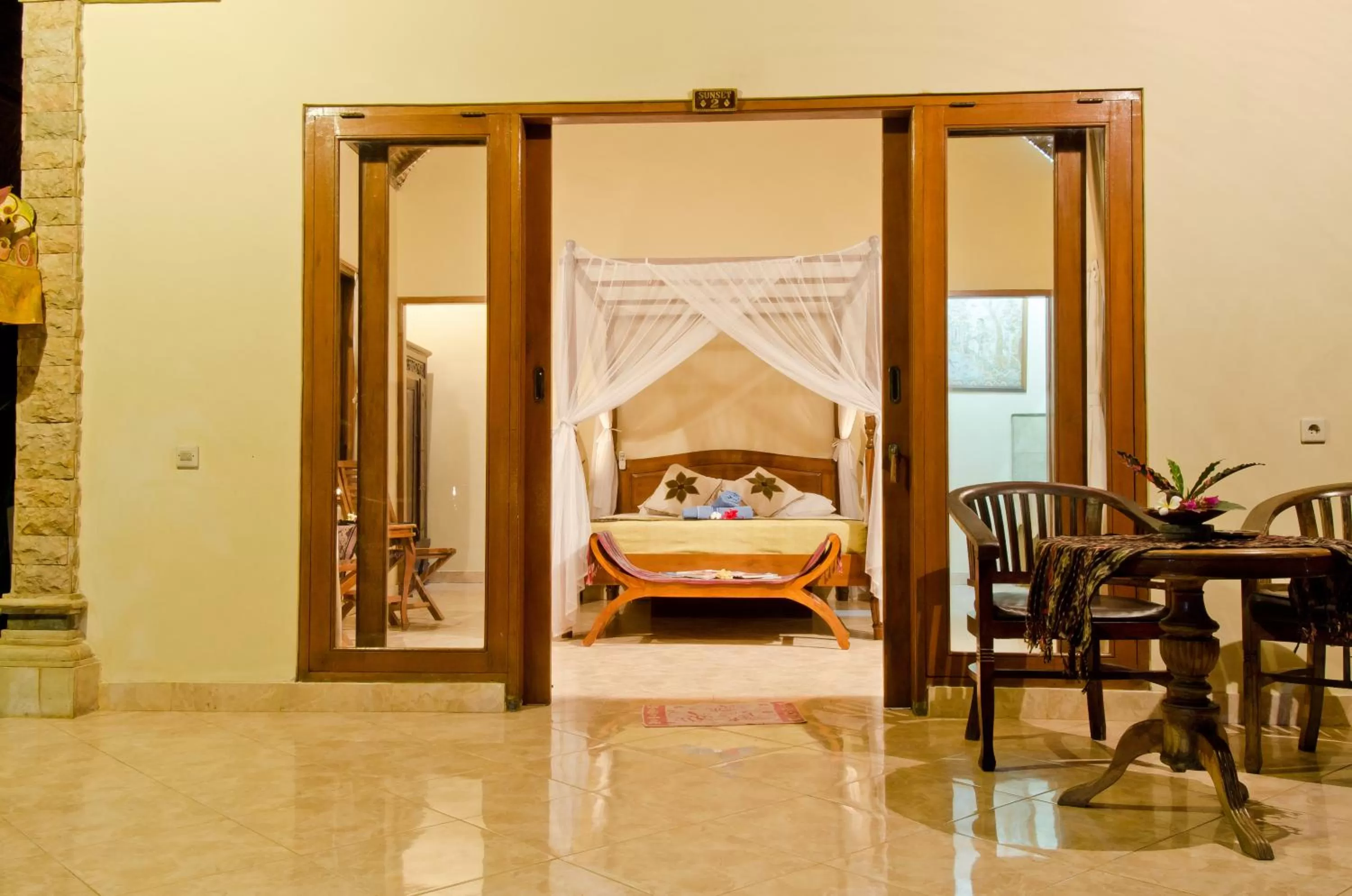 Off site, Bed in Mushroom Beach Bungalows