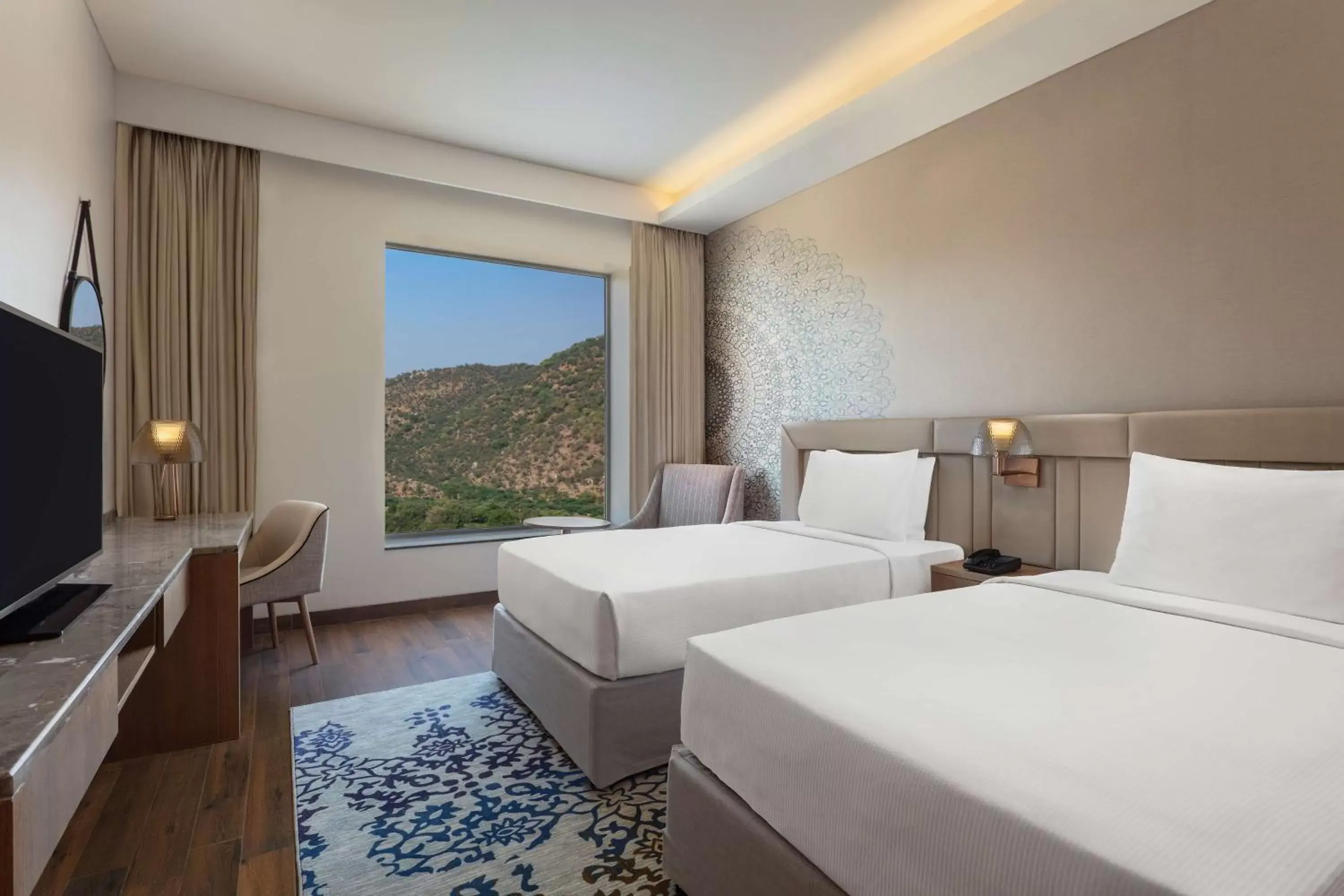 Bed, Mountain View in Doubletree By Hilton Jaipur Amer