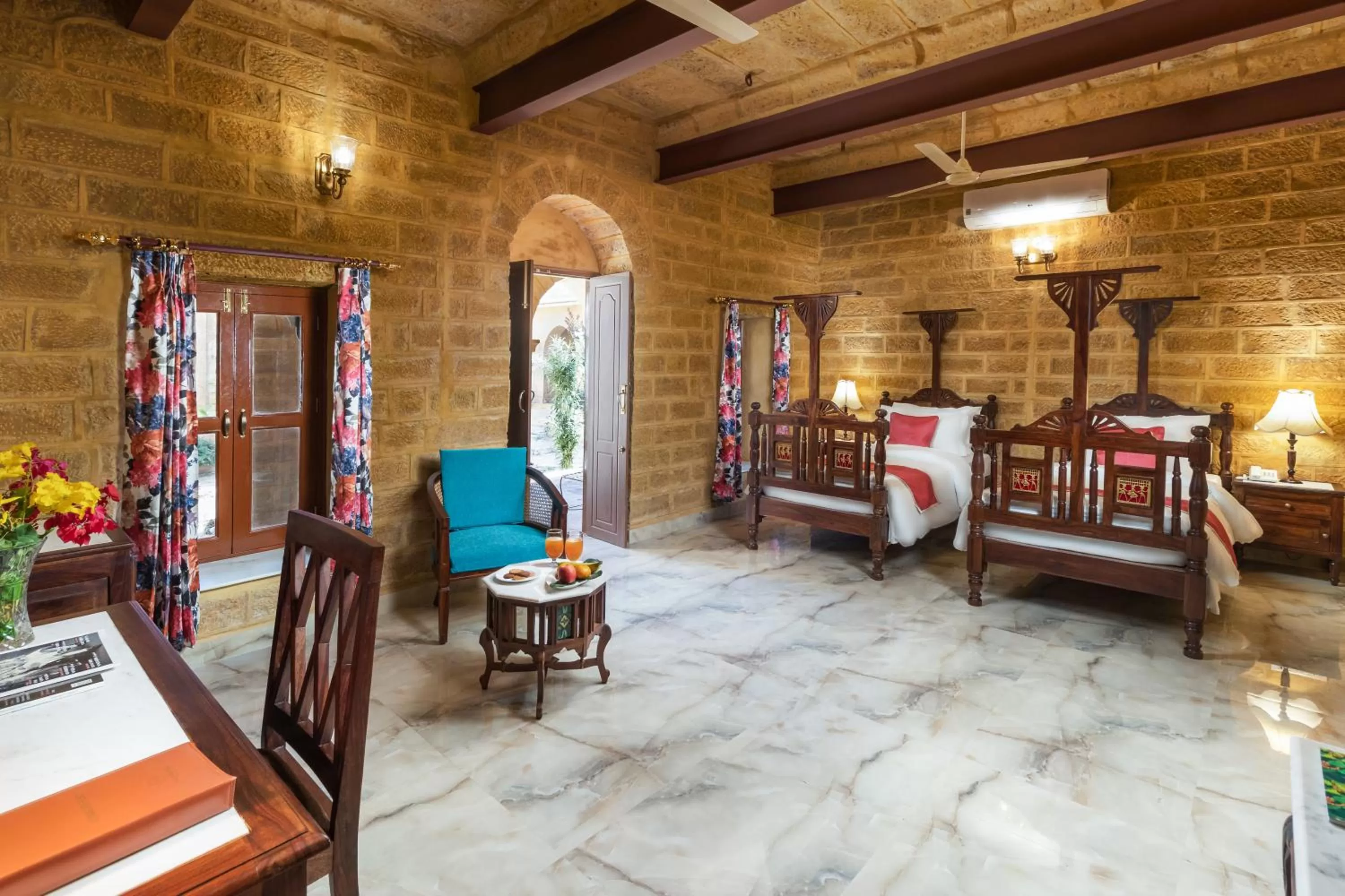 Bedroom, Bed in WelcomHeritage Mohangarh Fort