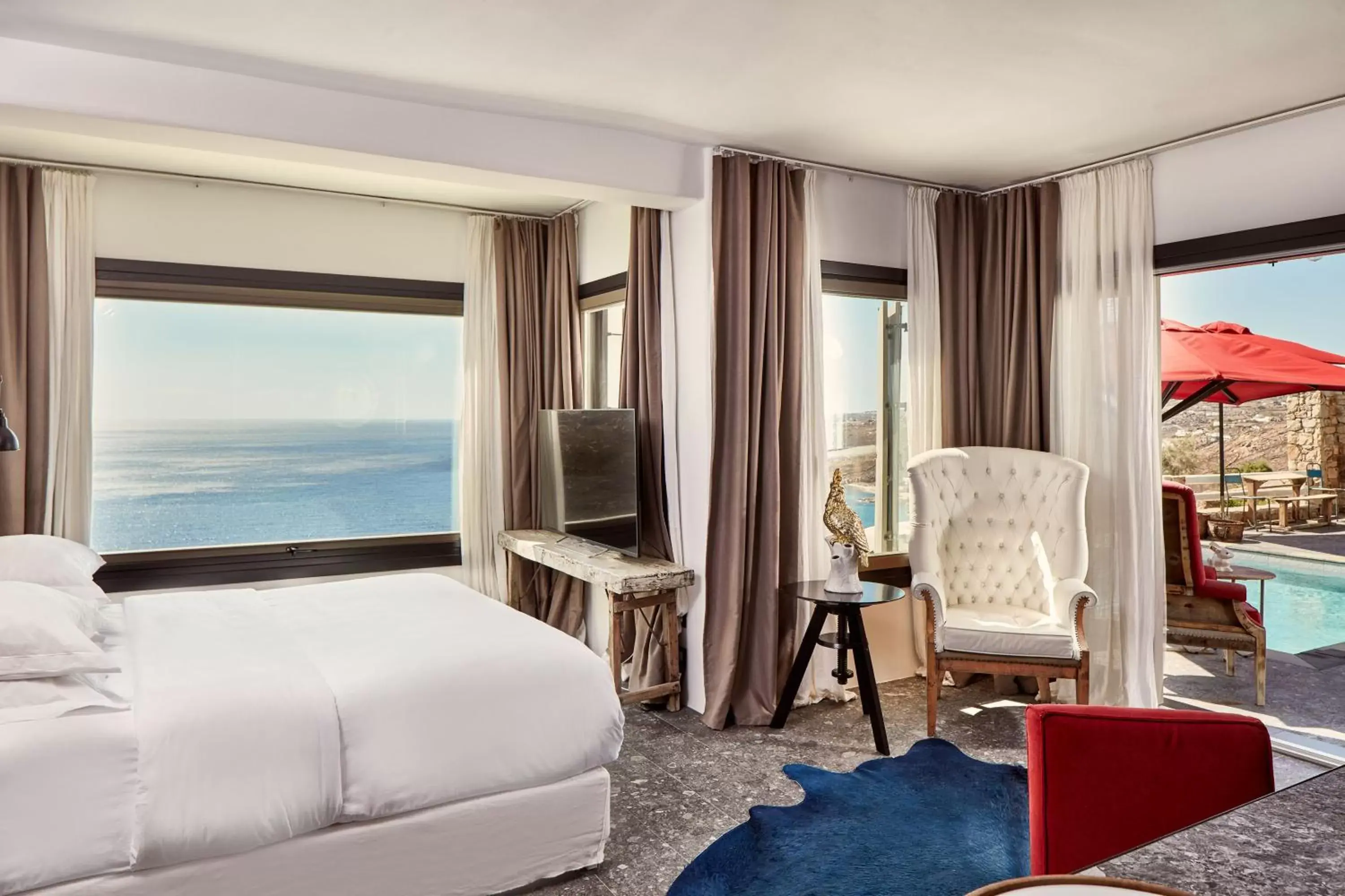 Bed, Sea View in Myconian Avaton - Design Hotels