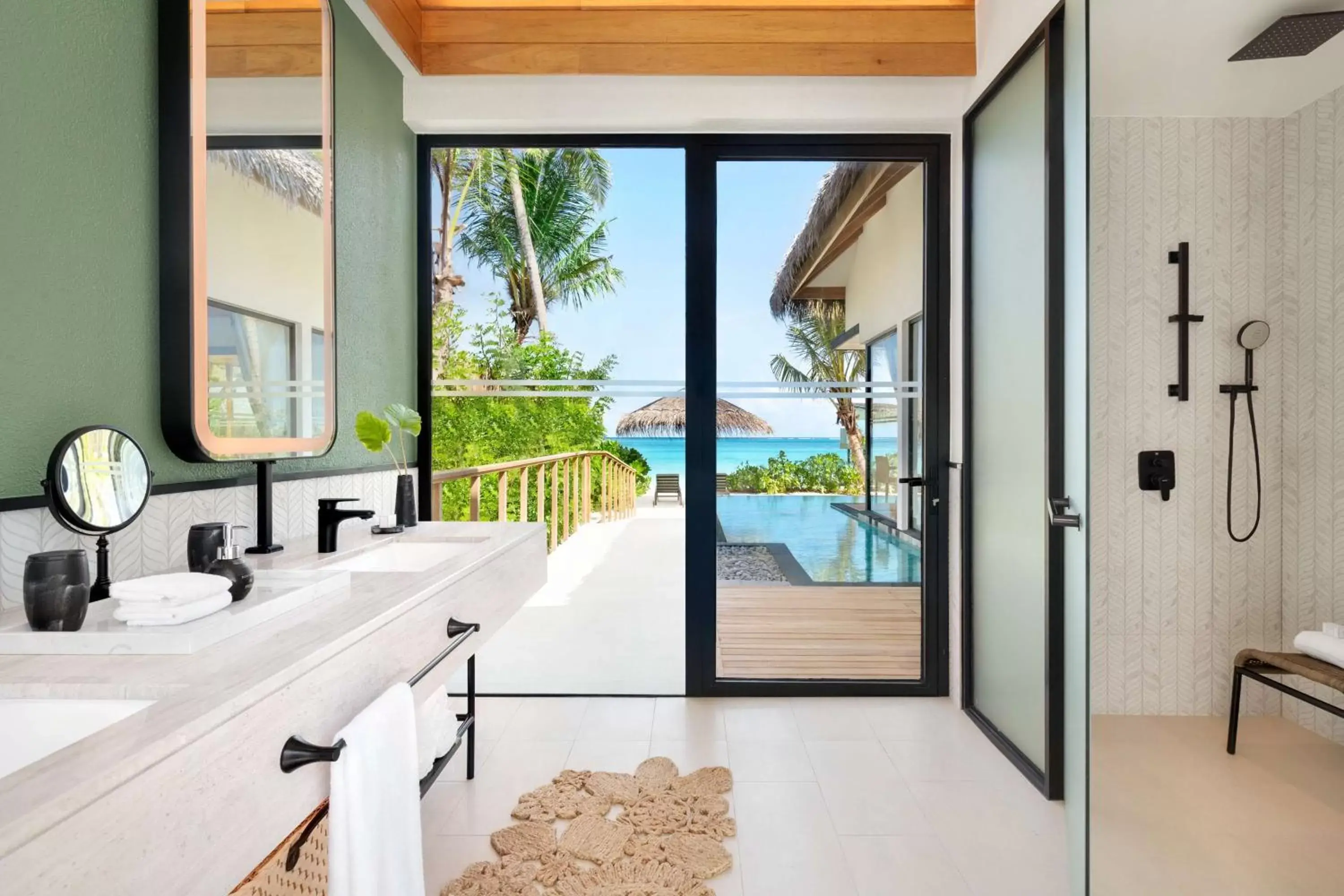 Bathroom, Pool View in Hilton Maldives Amingiri Resort & Spa