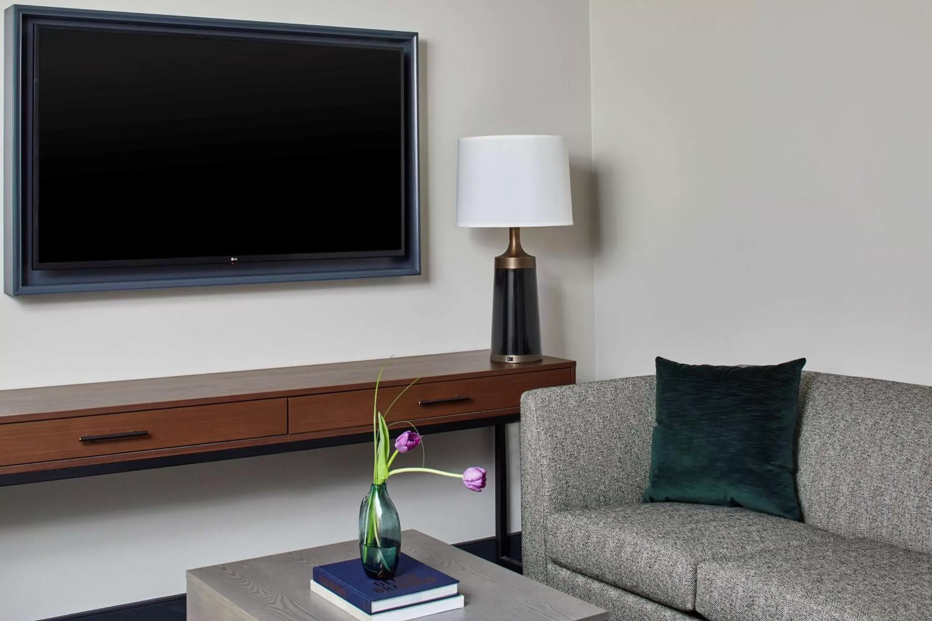 Living room, TV/Entertainment Center in Cumberland House Knoxville, Tapestry Collection by Hilton