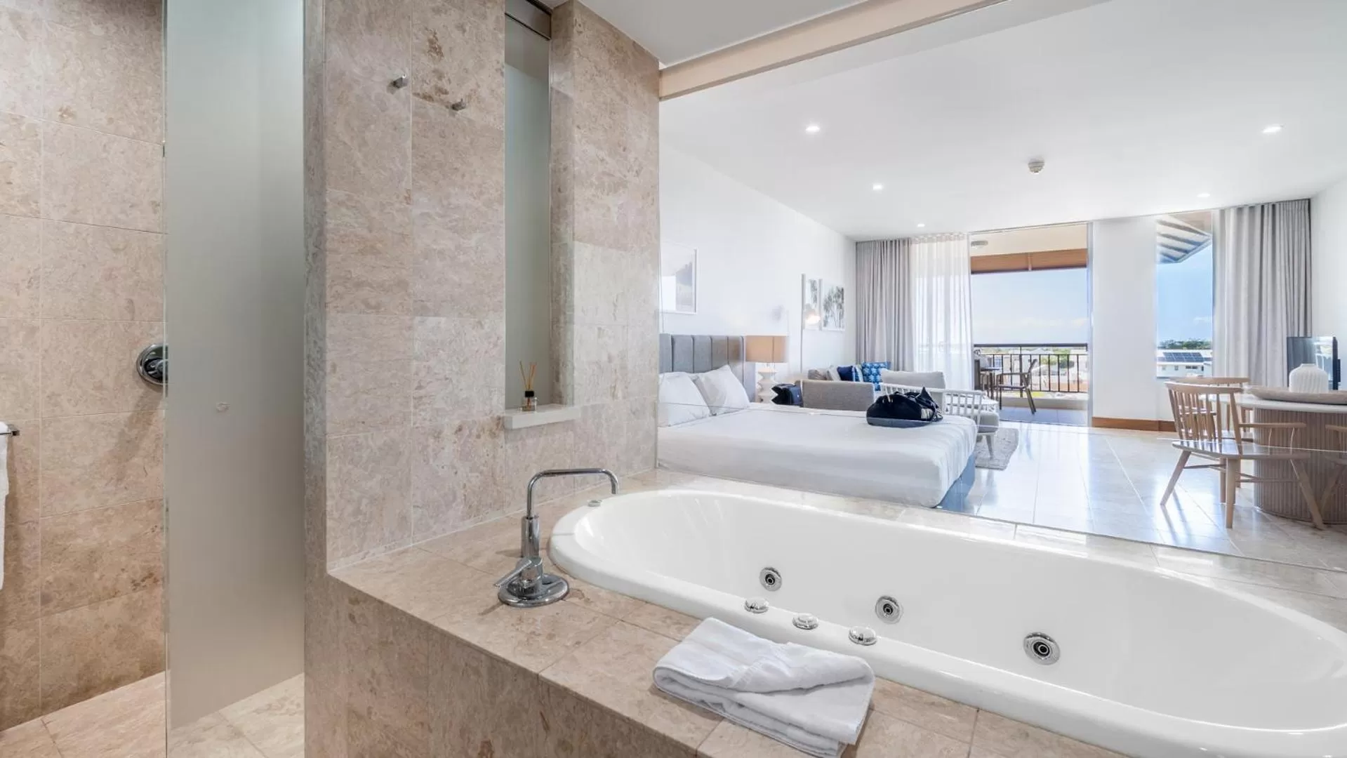 Bathroom, Bed in Oaks Casuarina Santai Resort