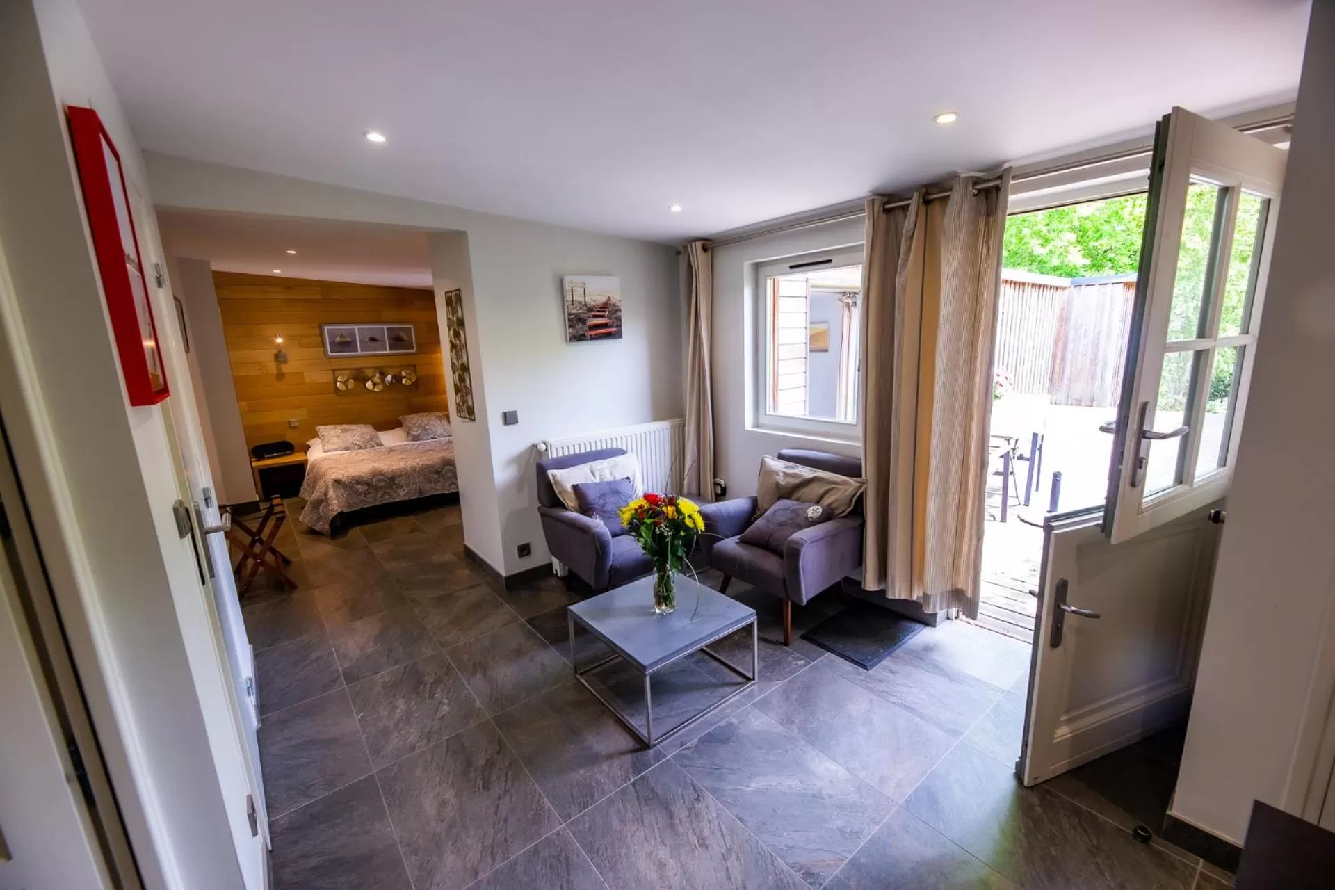 Seating area, Bed in La Ferme de l'Oudon & SPA